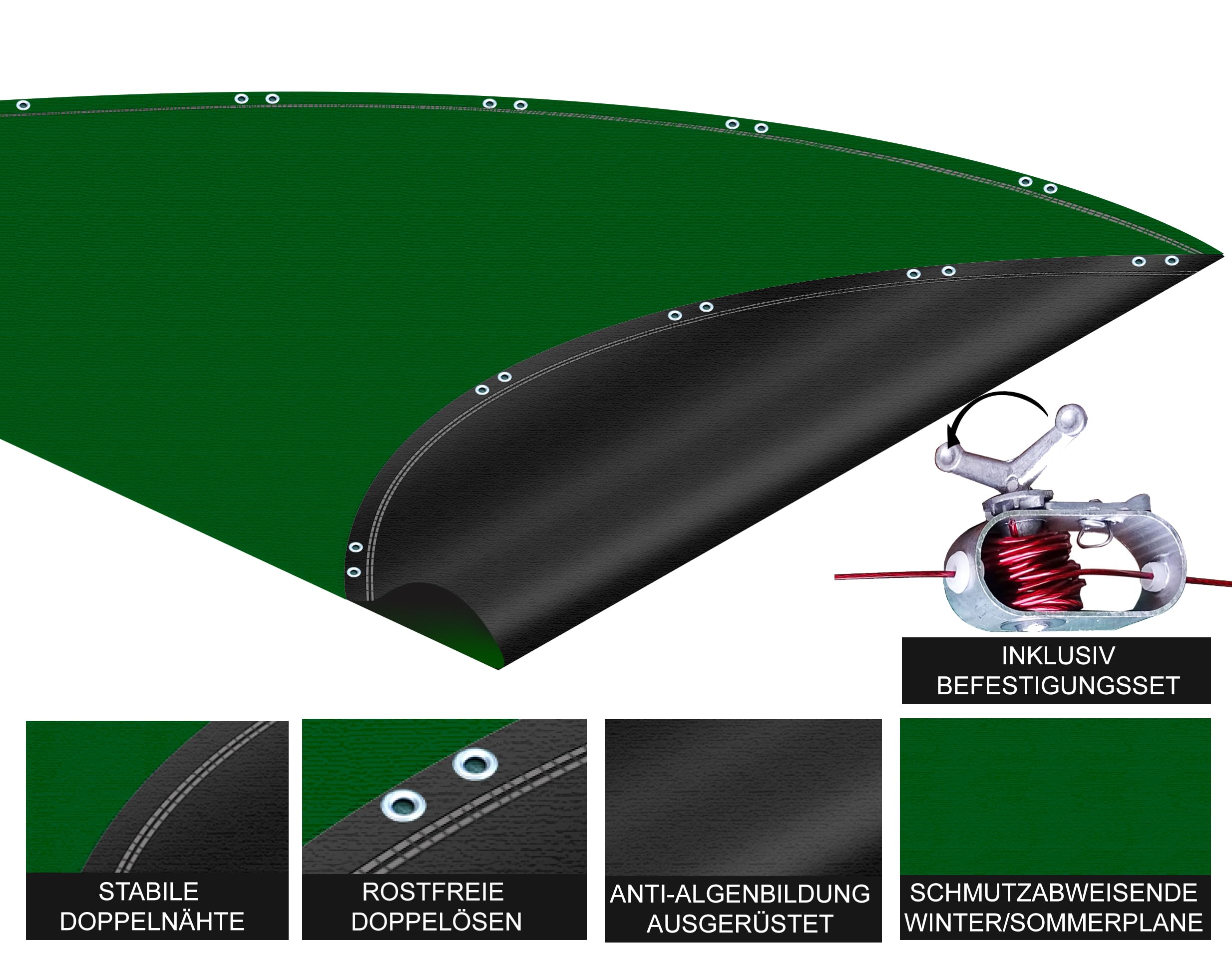 QUICK STAR Winter Swimming Pool Cover Round 180g/m? for Poolsize 500-550cm (18ft) Tarpaulin dimension ? 610cm Green