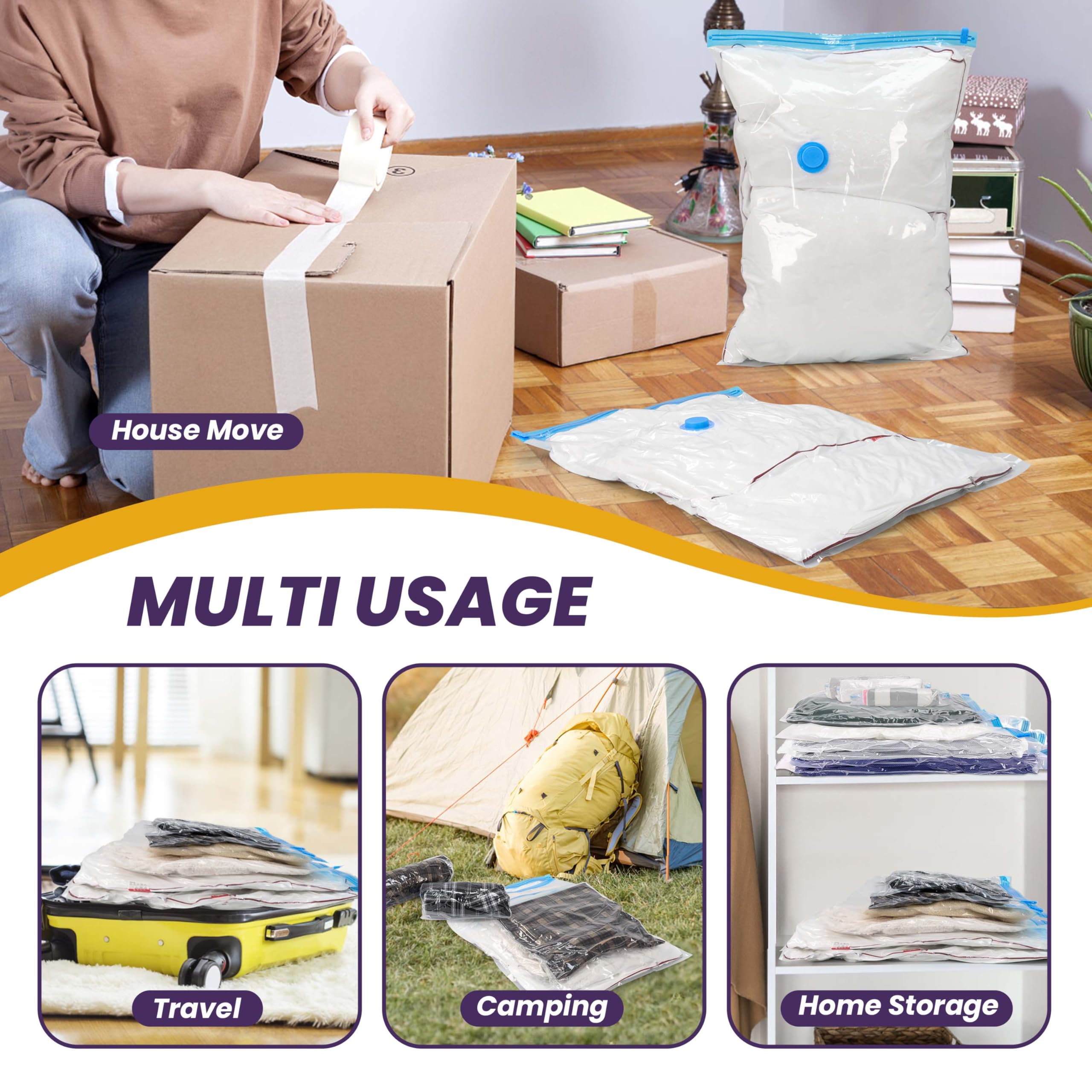 Simple Deluxe Vacuum Storage Bags 32 Pack Family Bundle | 5x Jumbo(70x100cm)/5x Large/6x Medium/6x Small/10x Roll-Up Bags with Hand Pump for Underbed
