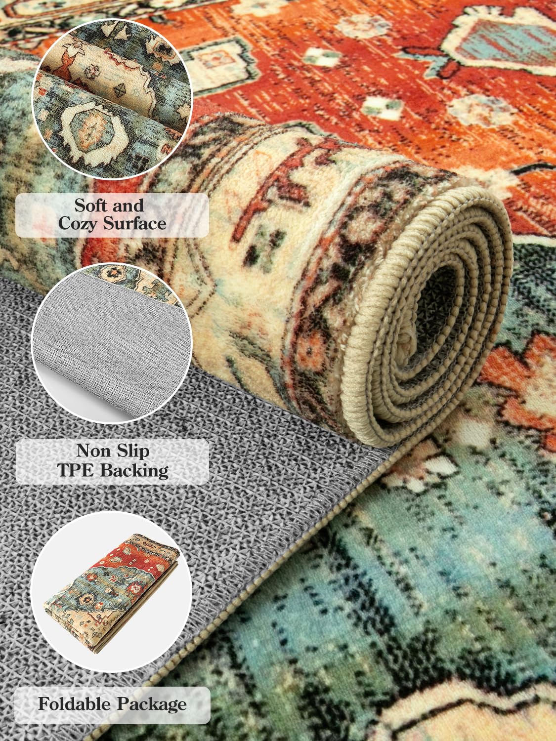 KIMODE Boho Hallway Runner Rug 60 x 210cm, Non Slip Rugs for Bedroom Machine Washable Kitchen Rug Soft Vintage Living Room Rugs Non Shedding Rug for