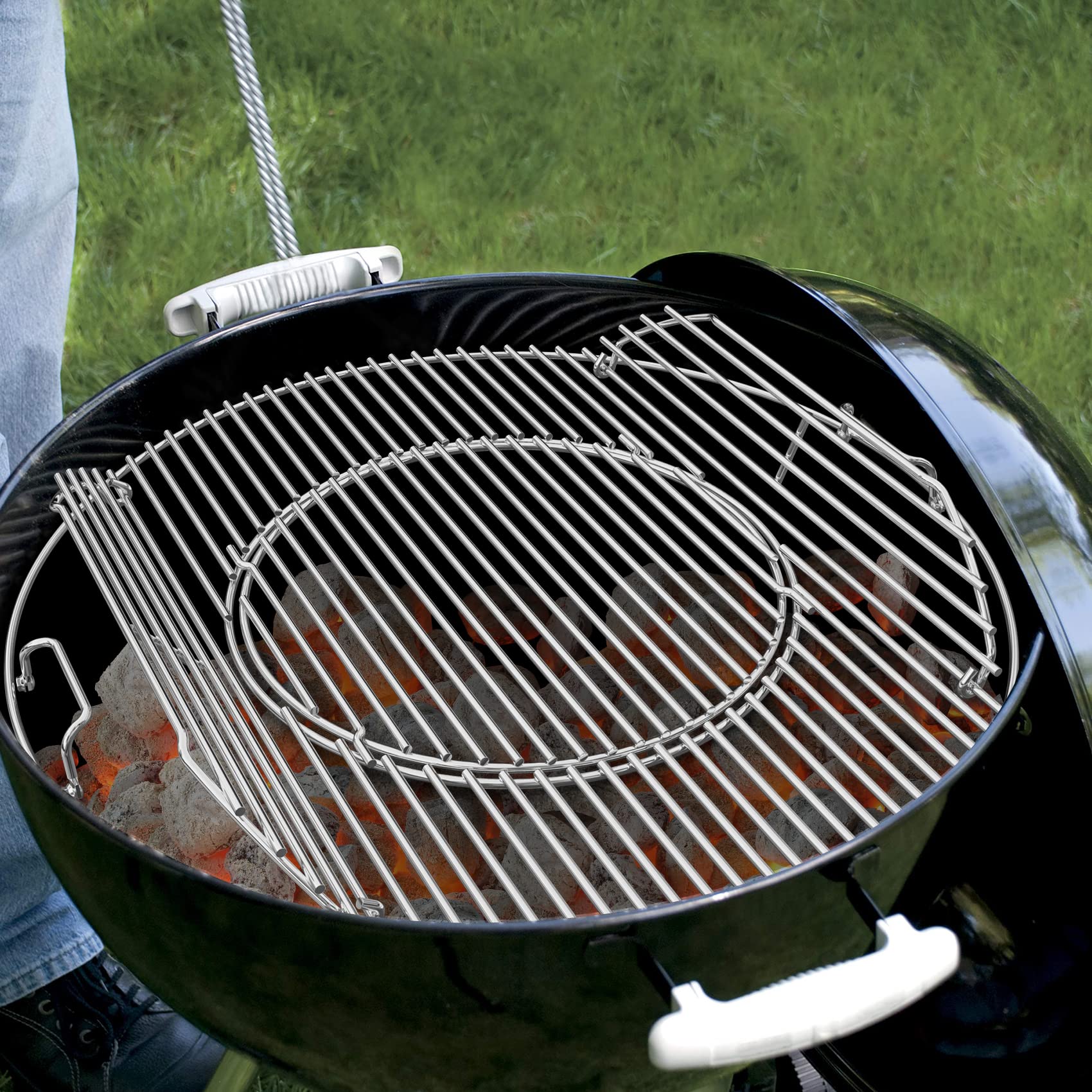 onlyfire Stainless Steel Cooking Grate,BBQ Grill Grate With Diameter 21.5",Double Side Opening with Detachable Handle,for Weber Gourmet BBQ System