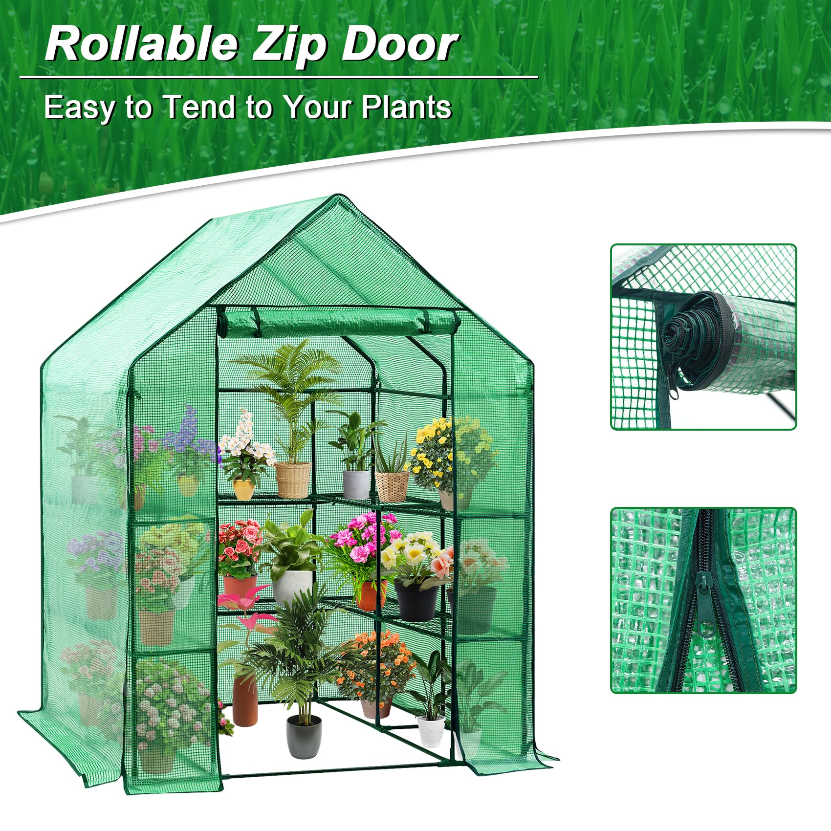 D4P Display4top Greenhouse Portable Outdoor Small Green Houses with PE Cover,143 x 143 x 195 cm