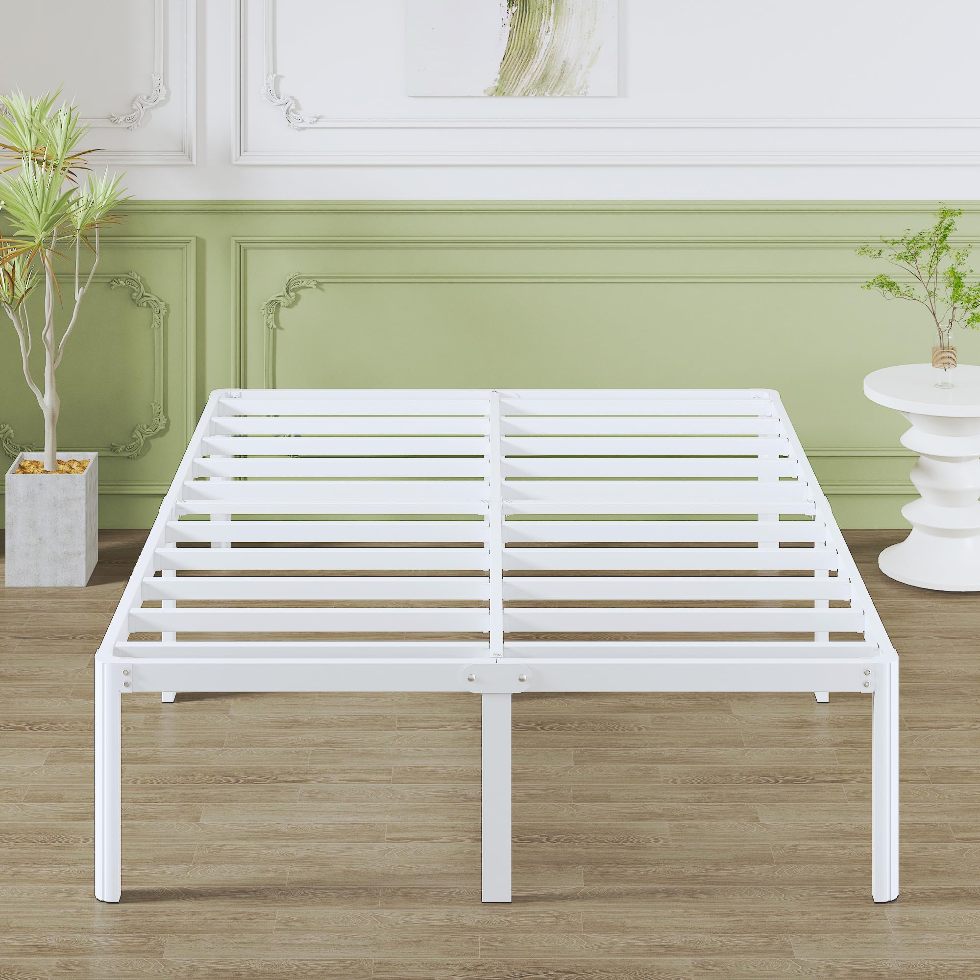 Lutown-Teen 46 cm High European King Size Bed Frame 160x200 with Rounded Corners, Heavy Duty Metal Frame King Size Bed 160 x 200 with Steel Slats,