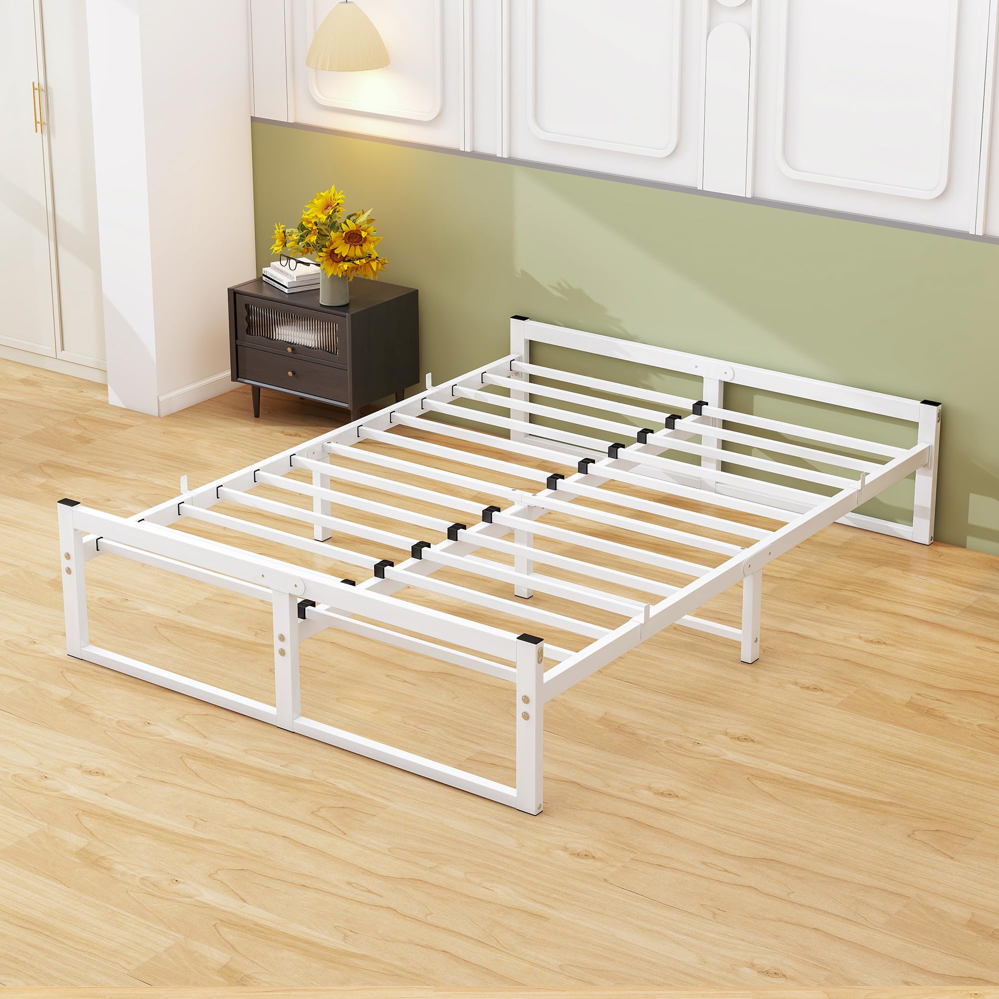 VECOCHO Cadre de Lit Bed 160 x 200 cm with Slatted Frame, Metal Bed Frame 160 x 200 cm with Steel Slat Support, Metal Bed 160 x 200-48 cm Height Youth