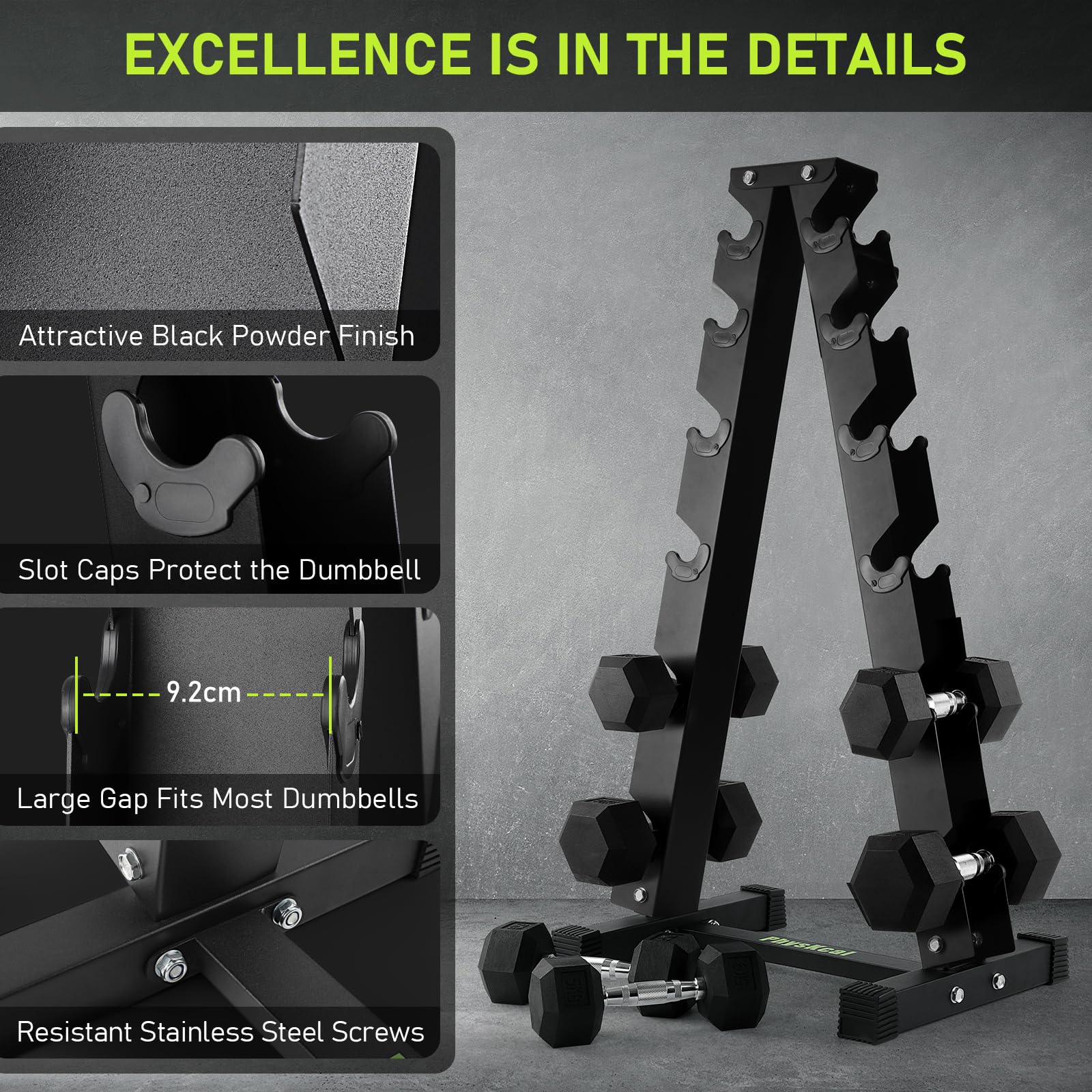 PhysKcal 6-Tier Weights Storage Dumbbell Stand, Dumbbell Rack Heavy Duty Steel 400kg Load Bearing, Dumbbell Tree Stand Weights Holder for Home Gym