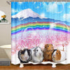 Loussiesd Guinea Pig Shower Curtain for Girls Boys Cute Guinea Pigs Lovely Pet Rainbow Mountain Landscape Shower Curtain Textile Room Decor Cherry