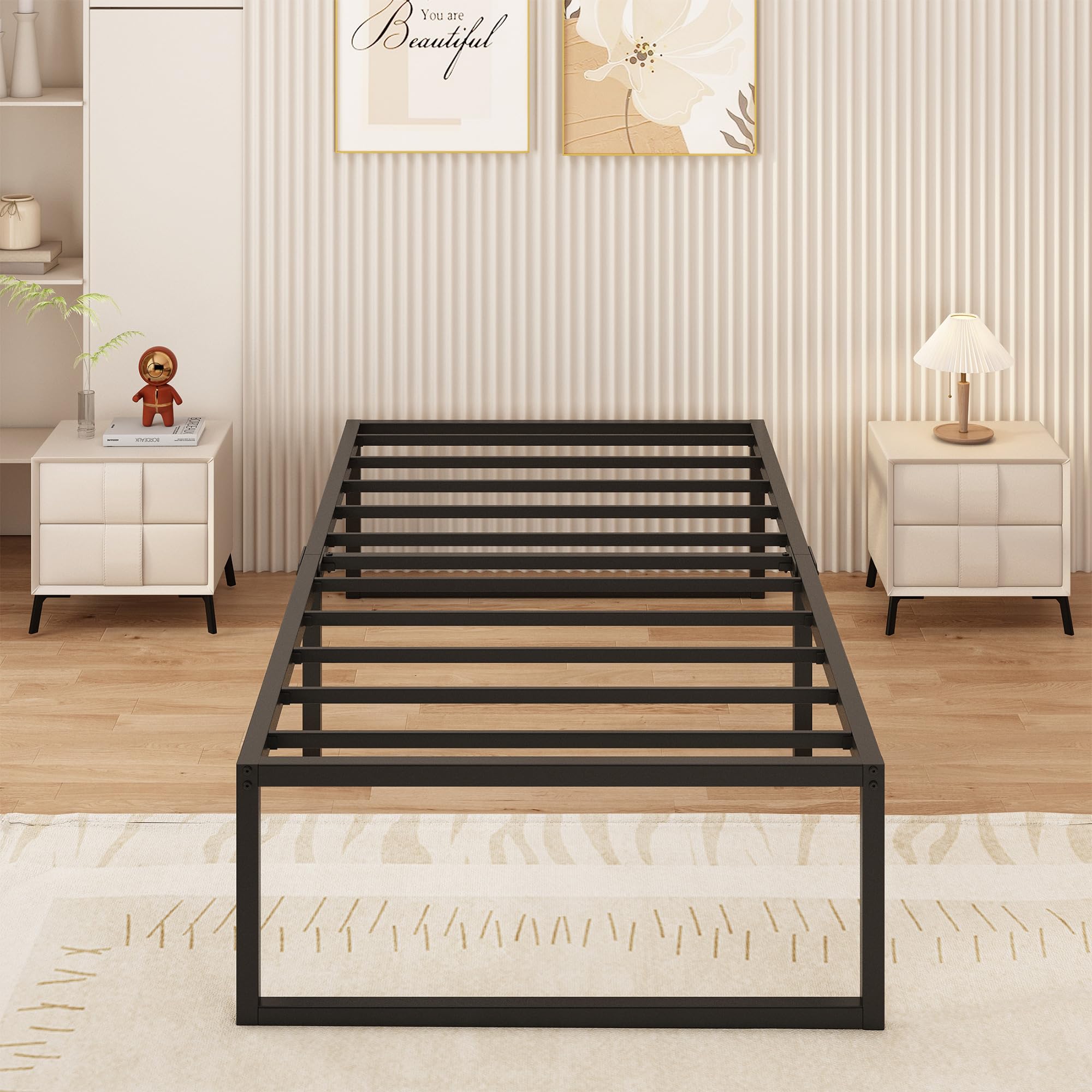 Yicensen Single Bed Frame 90x190 cm Metal Platform Bed Single with Steel Slat Support, Easy Assembly, Noise Free, No Box Spring Needed, 41cm High,