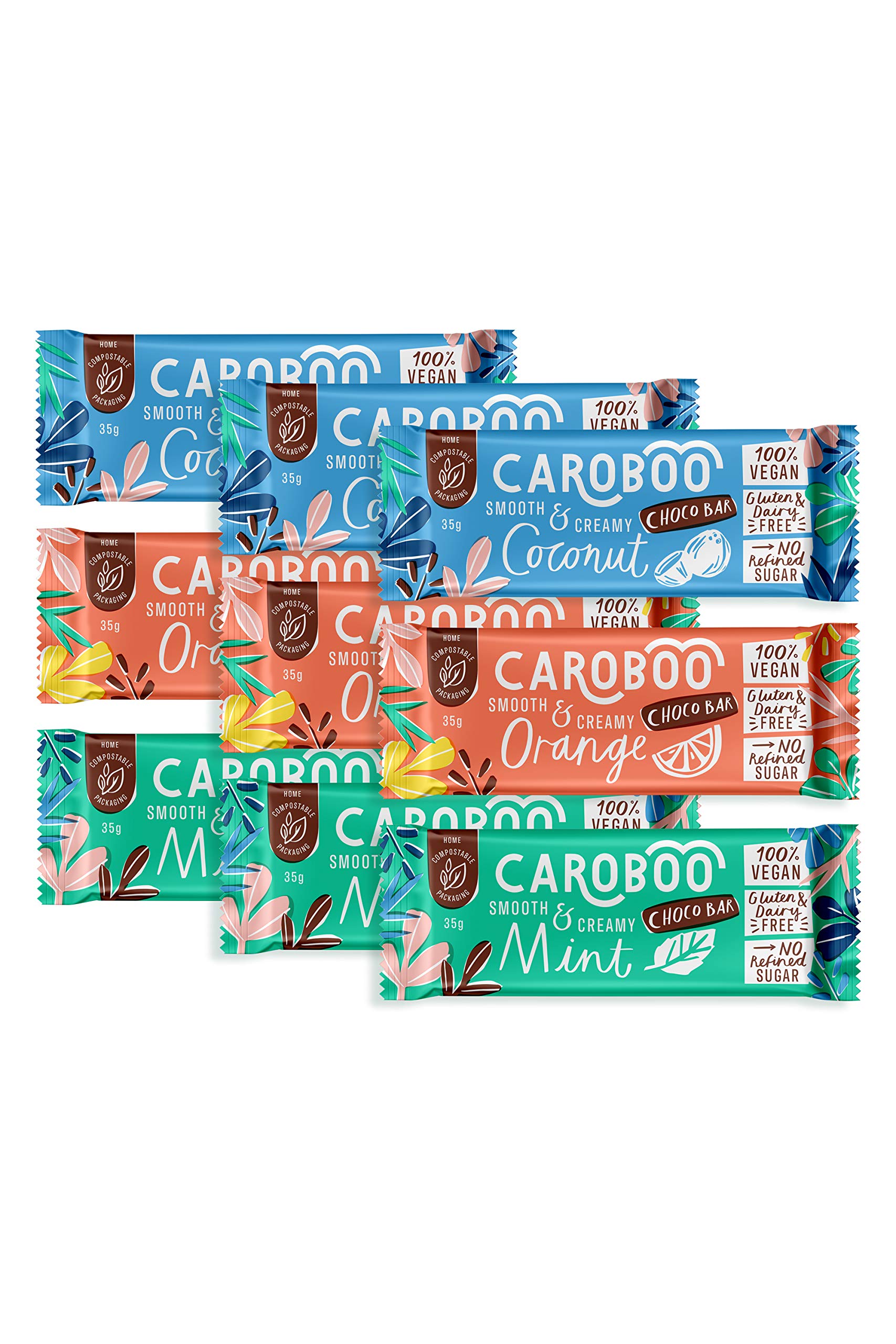 Caroboo Mixed Pack Carob Bars ? 9x Vegan Chocolate Bars Selection Pack, Made with Carob, Dairy Free, Gluten Free, Vegan Choc, Assortment of Orange,