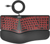 Arteck Ergonomic USB Wired Keyboard with Cushioned Wrist & Palm Rest, Backlit 7 Colors & Adjustable Brightness Comfortable Natural Split Keyboard with