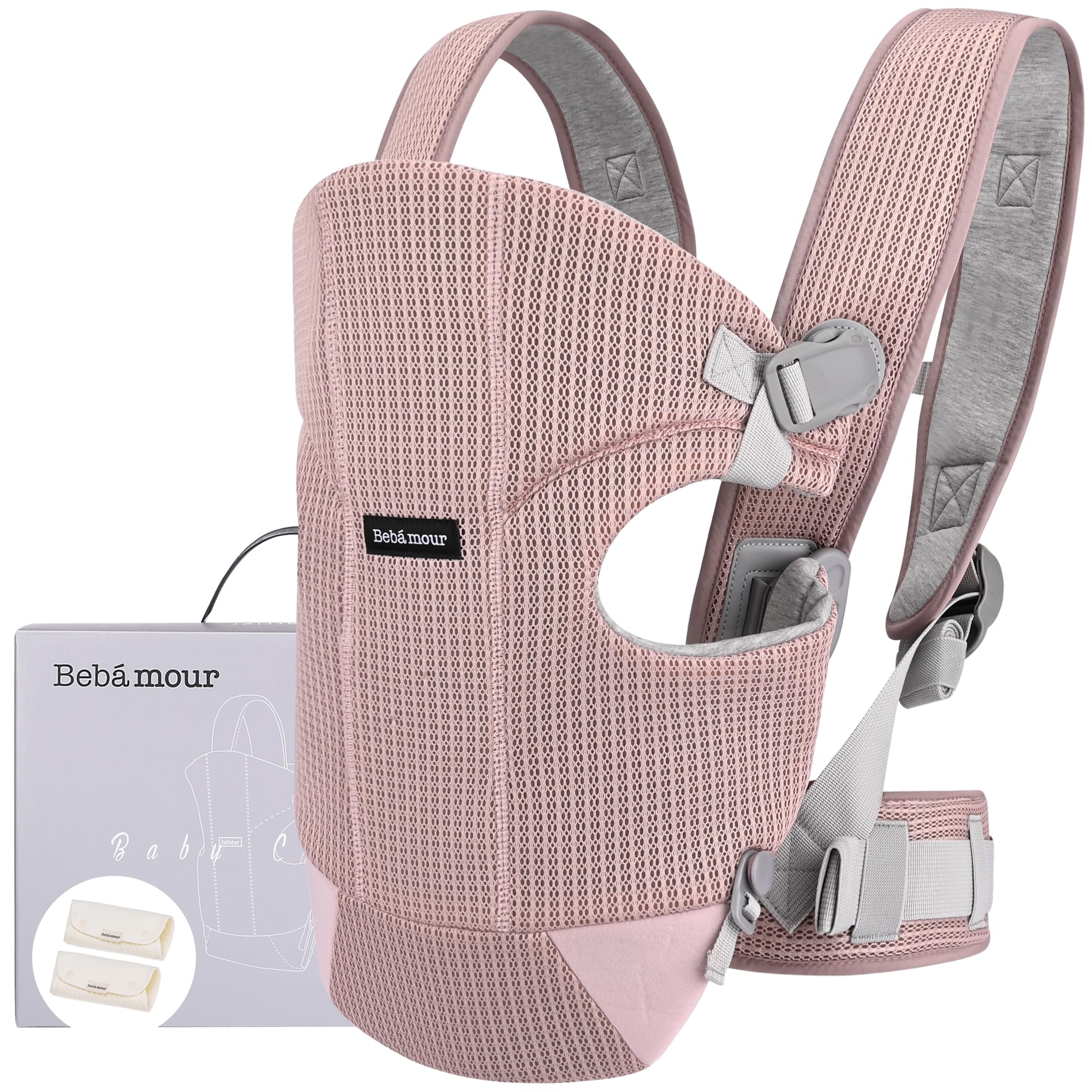 Bebamour Baby Carrier Front and Back Baby Carrier with 2 Shoulder Bibs, Dusty Pink