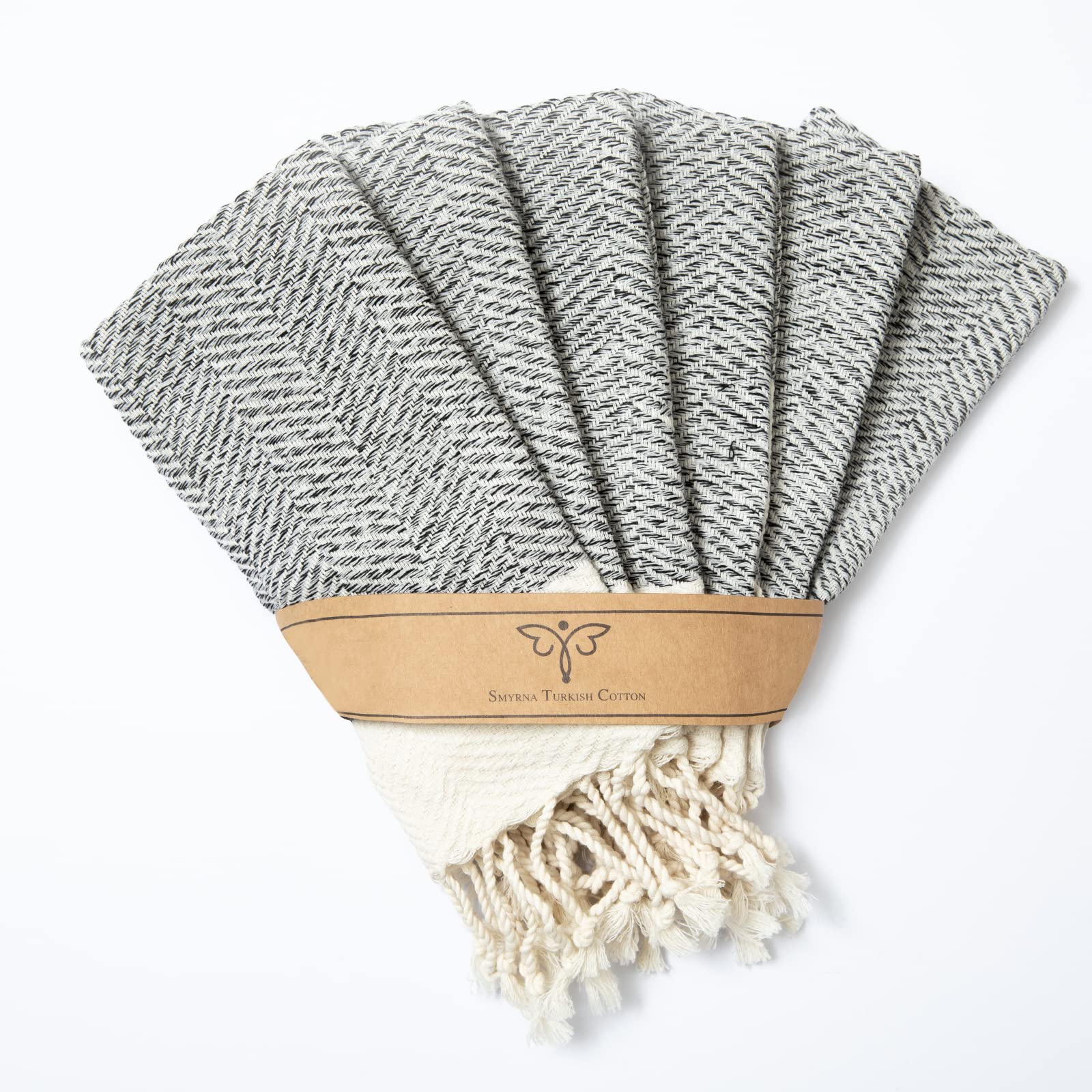 SMYRNA TURKISH COTTON Herringbone Series Small Hand Towels - Set of 6 | 30 x 30 cm | 100% Turkish Cotton | Soft Wash Cloths, Drying Up Cloths,