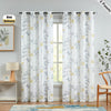 Beauoop Yellow Grey Semi Sheer Floral Curtains for Living Room 90 Drop Linen Textured Farmhouse Curtains for Bedroom Leaf Printed Eyelet Rustic Drapes