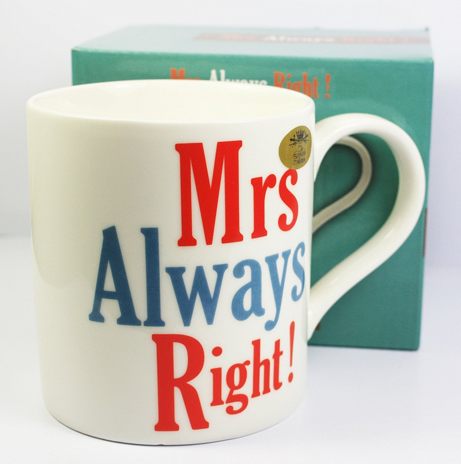 Mrs Always Right!, Fine China Mug, Microwave and Dishwasher Safe, 9x9cm