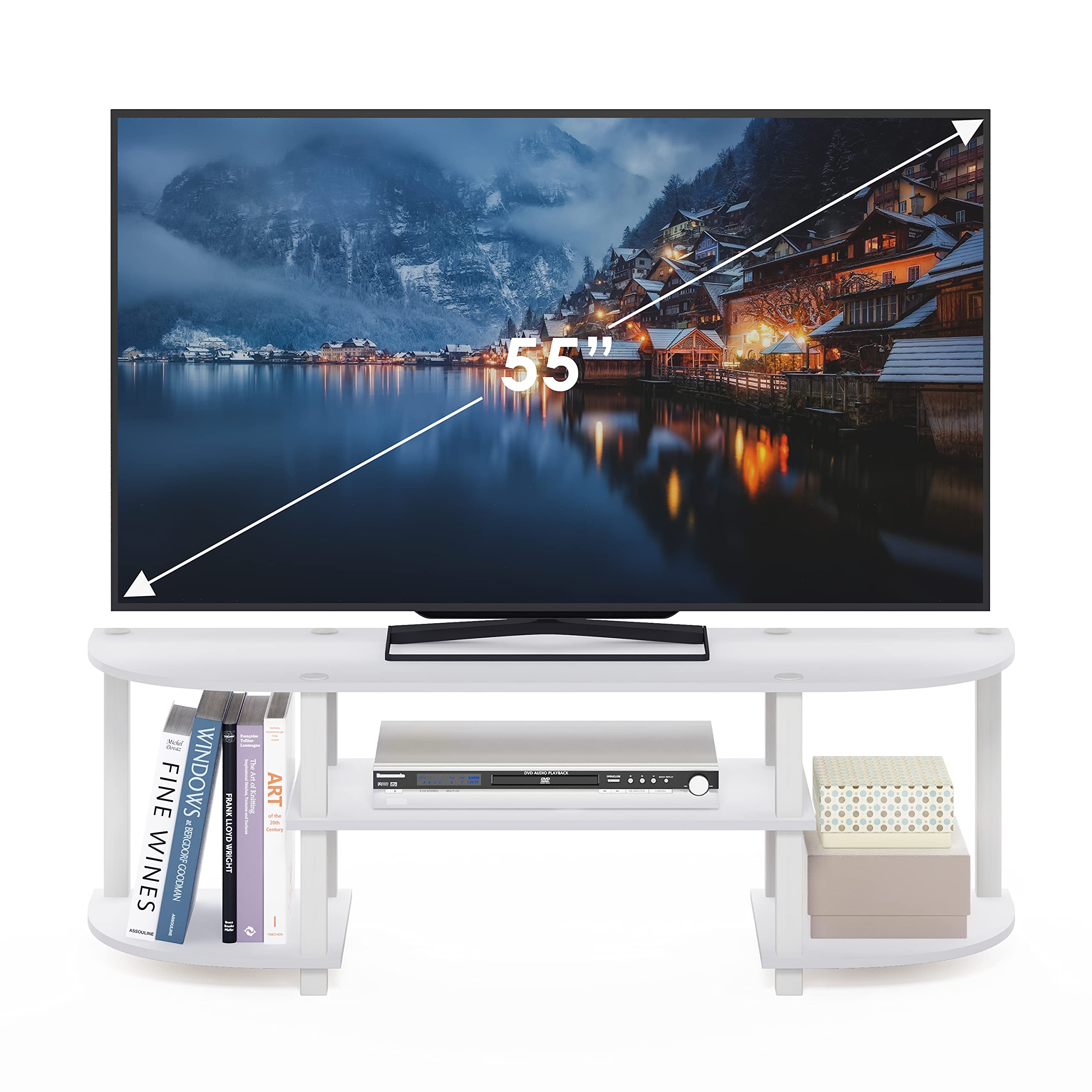 Furinno Wide Entertainment Center, Stand, TV Unit, Engineered Wood, White, 120(W) x 40(H) x 34(D) cm