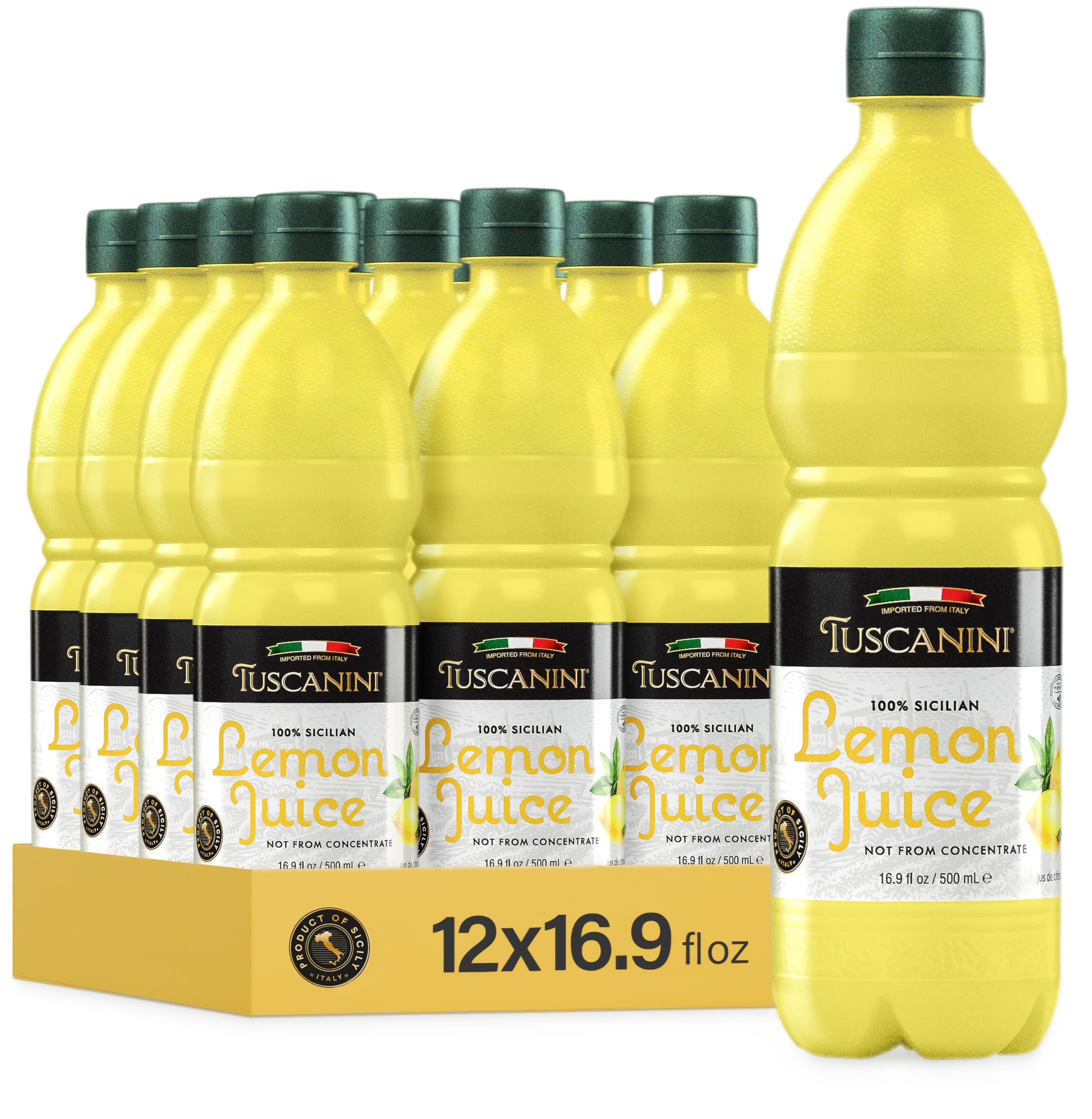 Tuscanini 100% Sicilian Lemon Juice, Not from Concentrate, 500ml (Pack of 12) No Water Added | Convenient Size - Fits Nicely in Refrigerator | Product