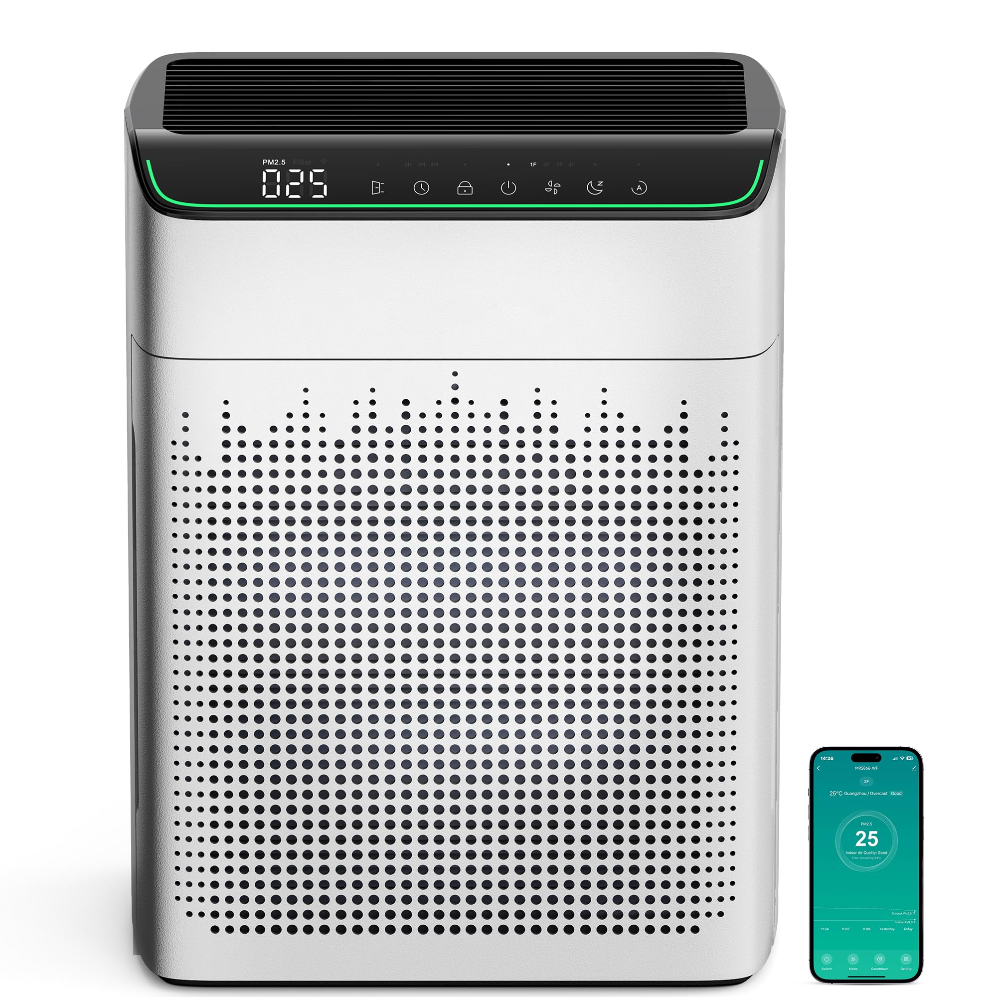 MERONTE Air Purifiers for Home Large Room Up to 1690 ft? with PM 2.5 Air Quality Monitor, Wi-Fi and Alexa compatible, Auto Mode Double-sided Air Inlet