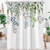 Lerores Shower Curtain, 80 x 180 cm, Green Leaves Anti-Mould Textile, Weighted Hem Water-Repellent, Washable Polyester Fabric Bath Curtains with