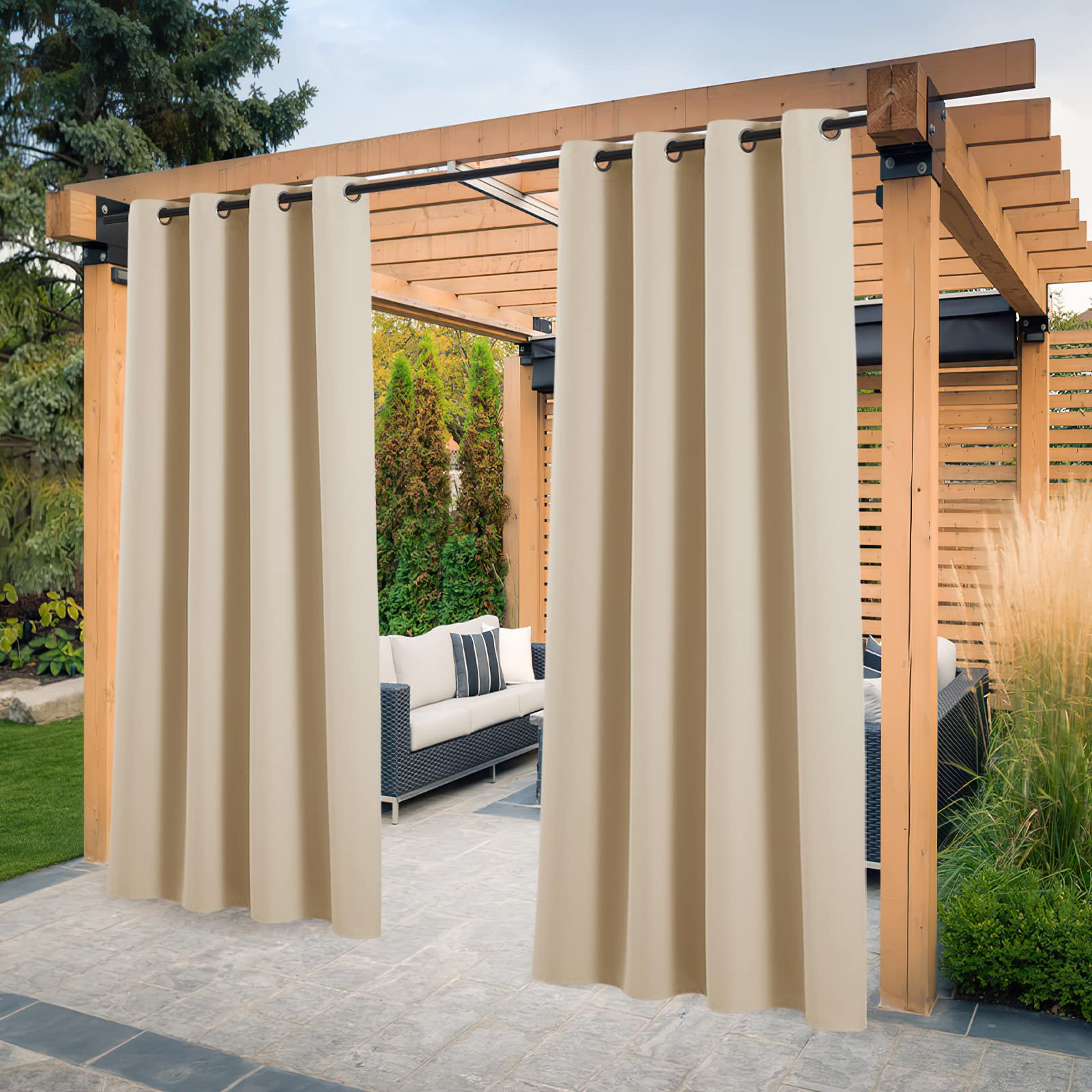 PONY DANCE Outdoor Curtains, Sun Protection & Privacy Screen, Balcony Curtain, Outdoor Curtain, Waterproof Eyelet Curtain, Gazebo & Patio Curtains, H