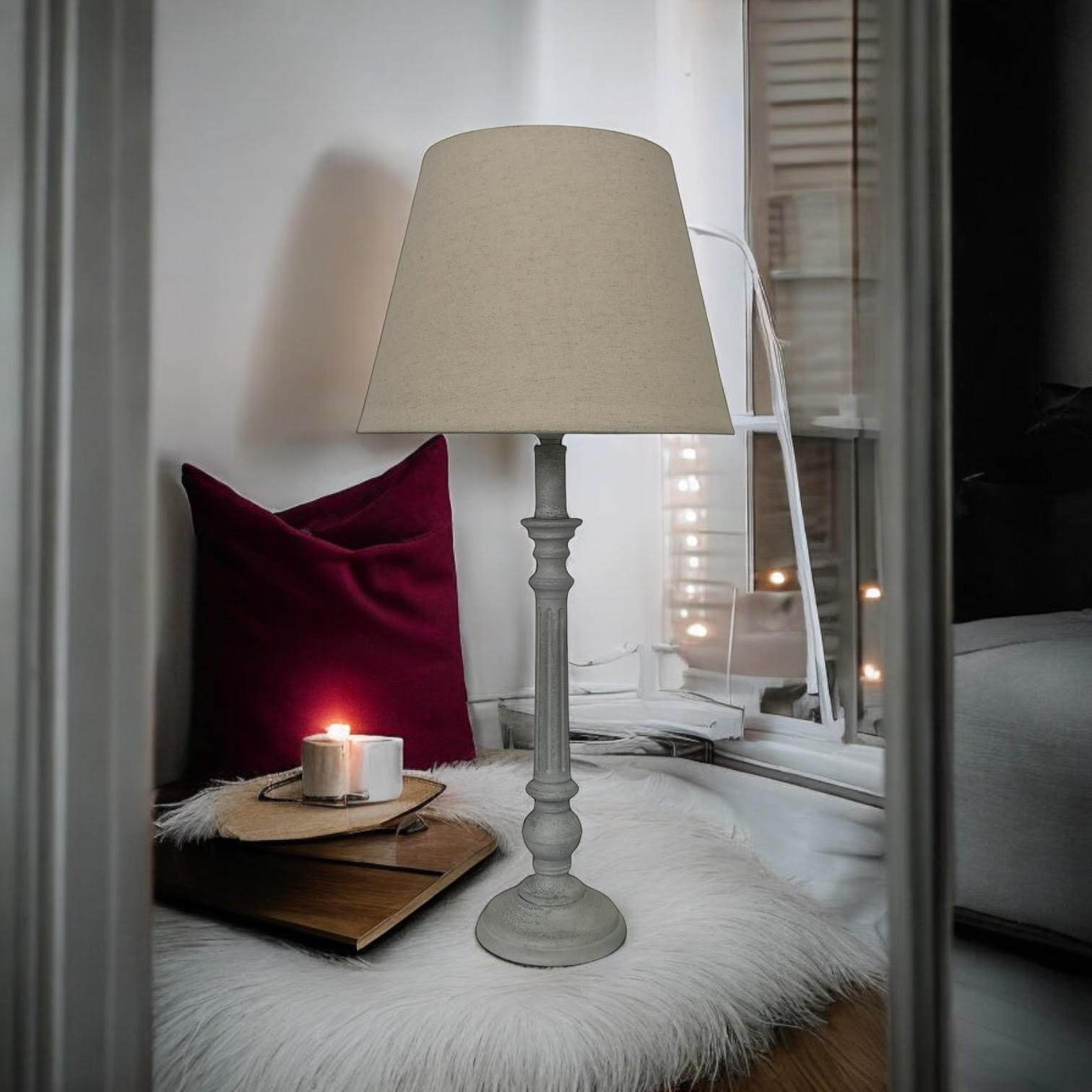 Lamp and Shade - L12 x W12 x H54 cm - Cream