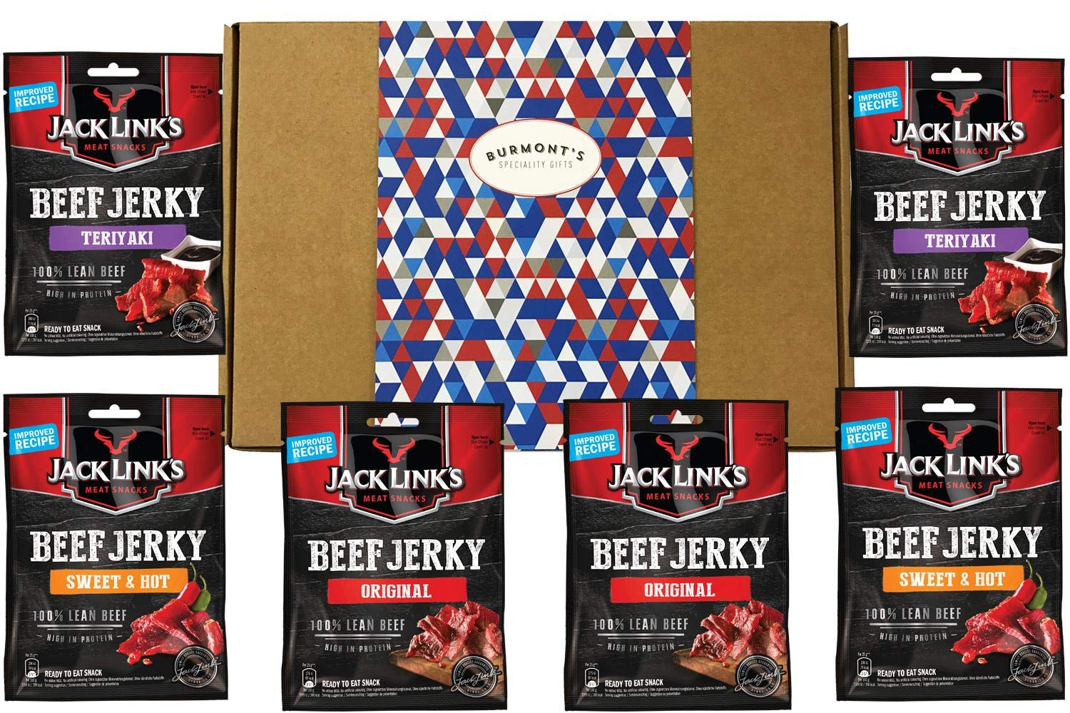 Jack Link's Beef Jerky Six Pack Selection Gift Box - Original, Sweet and Hot & Teriyaki - Hamper Exclusive To Burmont's