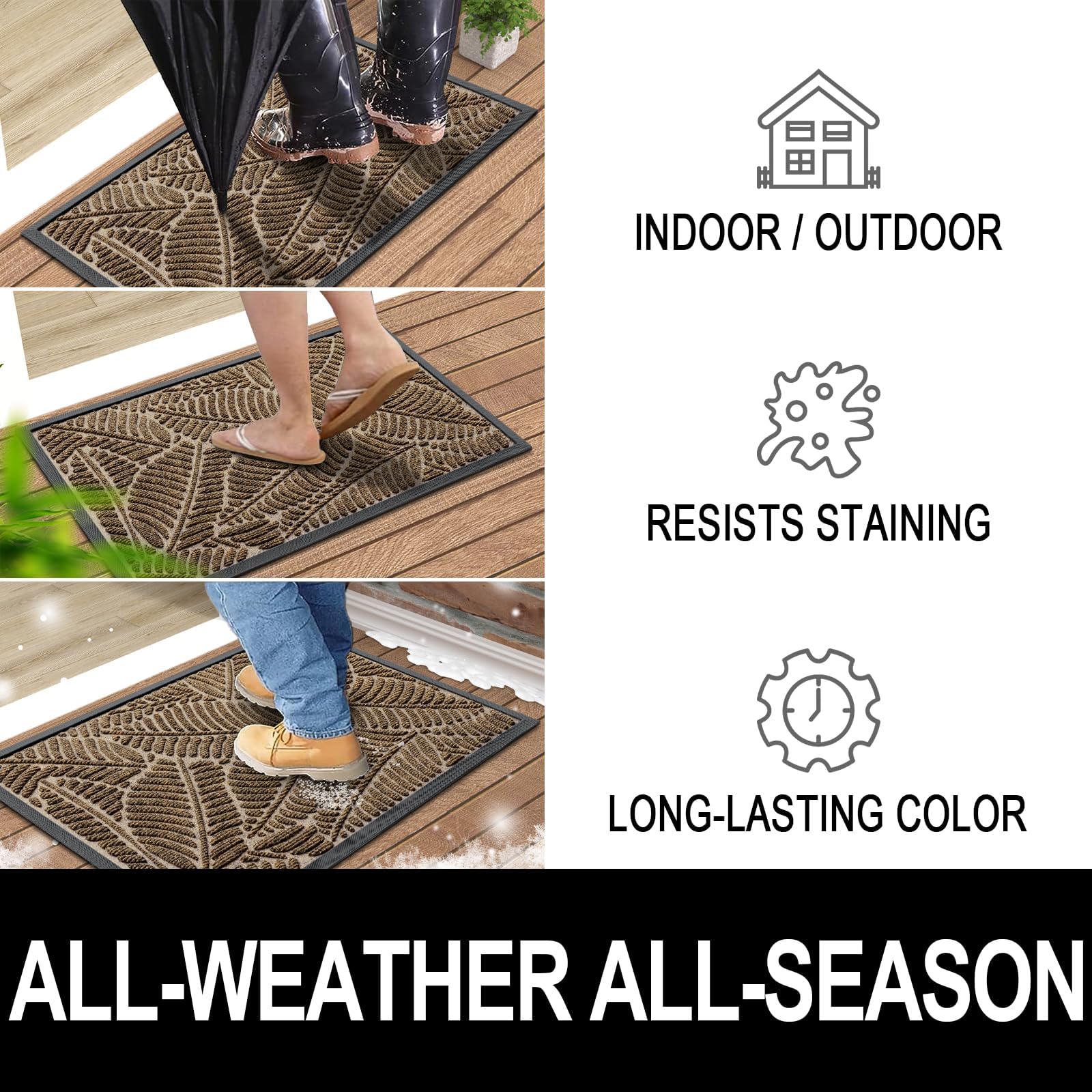 Homaxy Door Mats Indoor Outdoor, Heavy Duty Rubber Dirt Trapper Doormats, Non Slip Waterproof Floor Mat, Easy Clean Door Matt for Front Door, Entrance