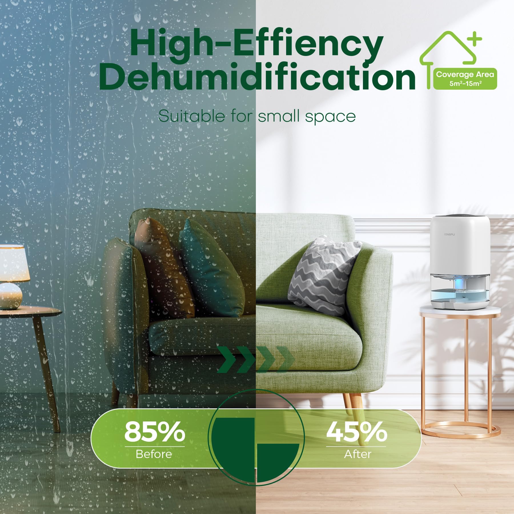 CONOPU Dehumidifier 1000ml, Dehumidifiers for Home, Auto Off &Coloured LED Light, Peltier Technology Update, Portable and Ultra Quiet, Dehumidifiers