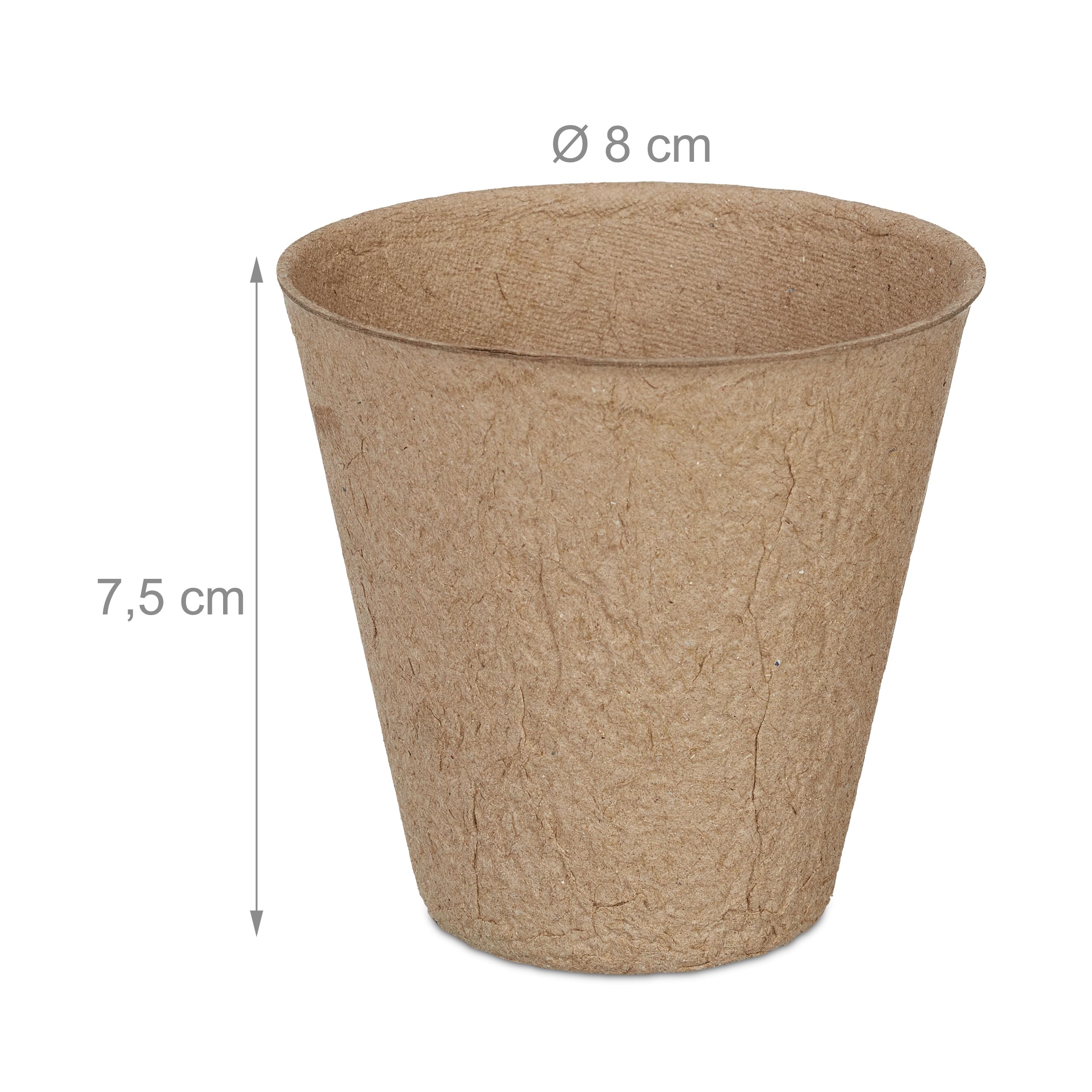 Relaxdays Set of 120 Biodegradable Cellulose Cultivation Pots H x D 7.5 x 8 cm Round Propagators Small Natural