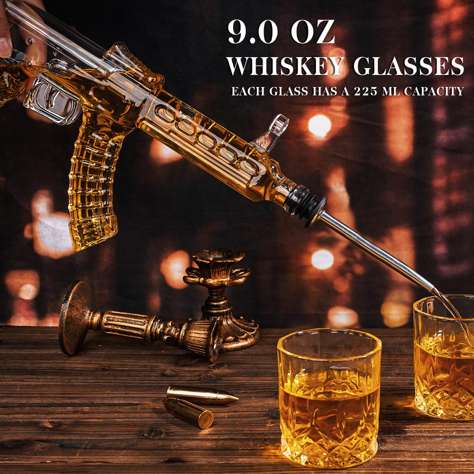 Oaksea Christmas Whiskey Gift Sets for Men, AK47 Whiskey Decanter Set with 2 Glasses, Unique Birthday Gifts for Dad Grandad, Cool Secret Santa