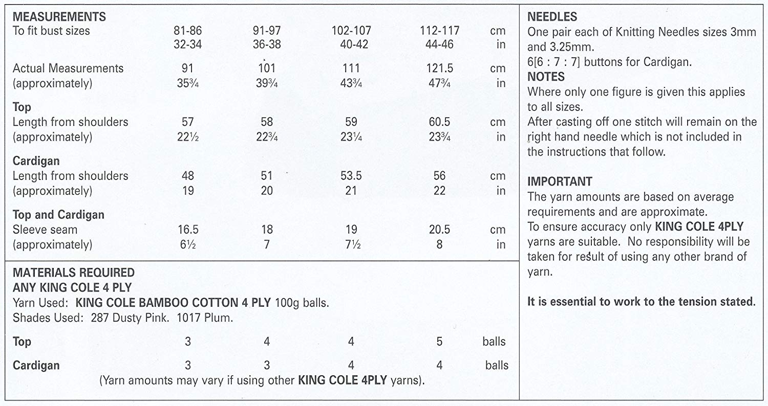 King Cole 4482 Knitting Pattern Ladies Top and Cardigan in Bamboo Cotton 4ply