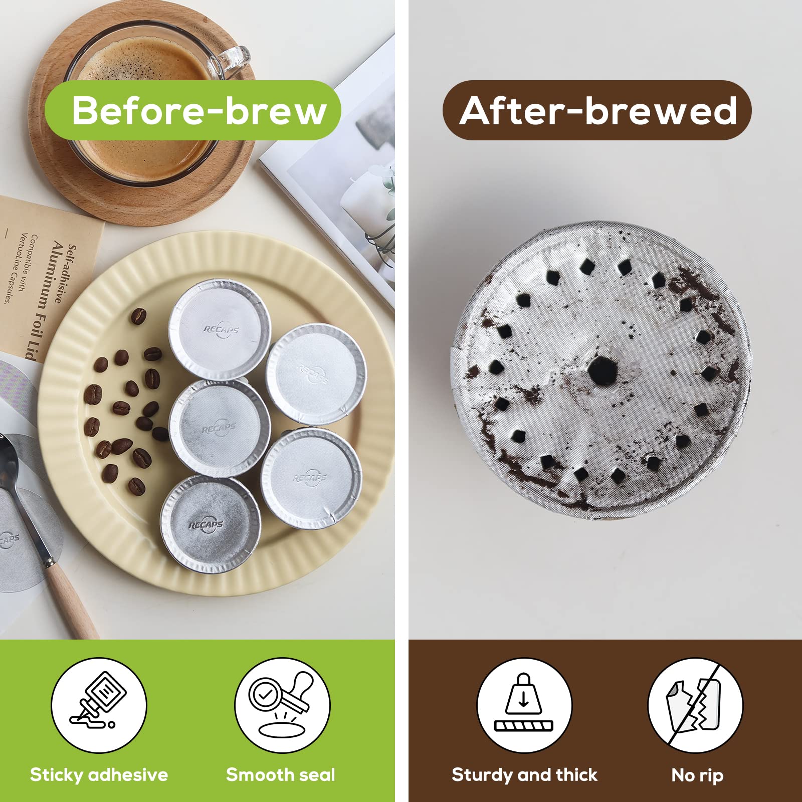 Aluminum Foli Lids for Reusable Capsules, Coffee Foil Seals, Coffee Pod Foli Lids Compatible with Nespresso Vertuo Pods 500PCS 62mm