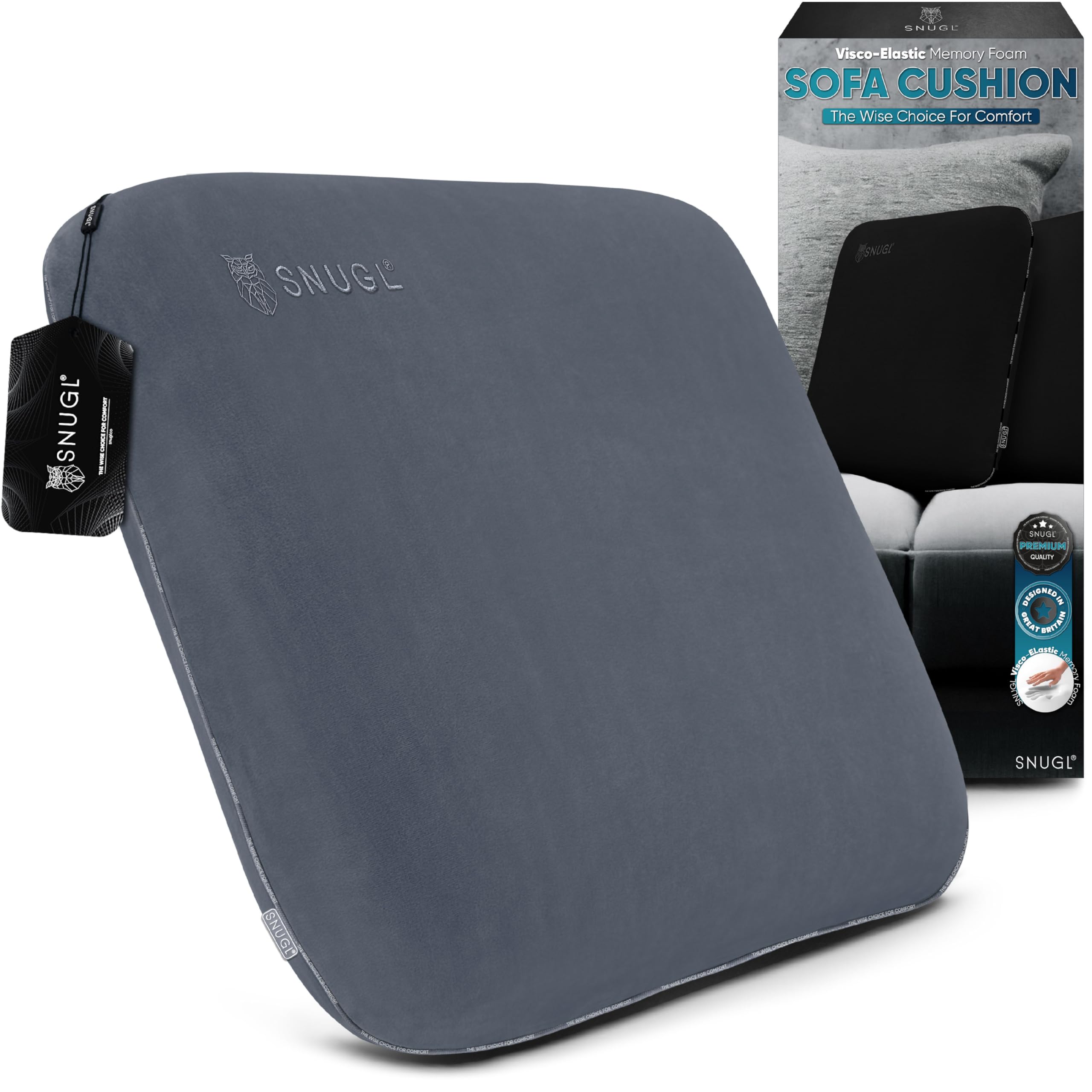 SNUGL Memory Foam Sofa Cushion with Shape Retention ? Hypoallergenic Velvet, Supportive Visco-Elastic Foam, Removable & Washable Cover, Perfect for