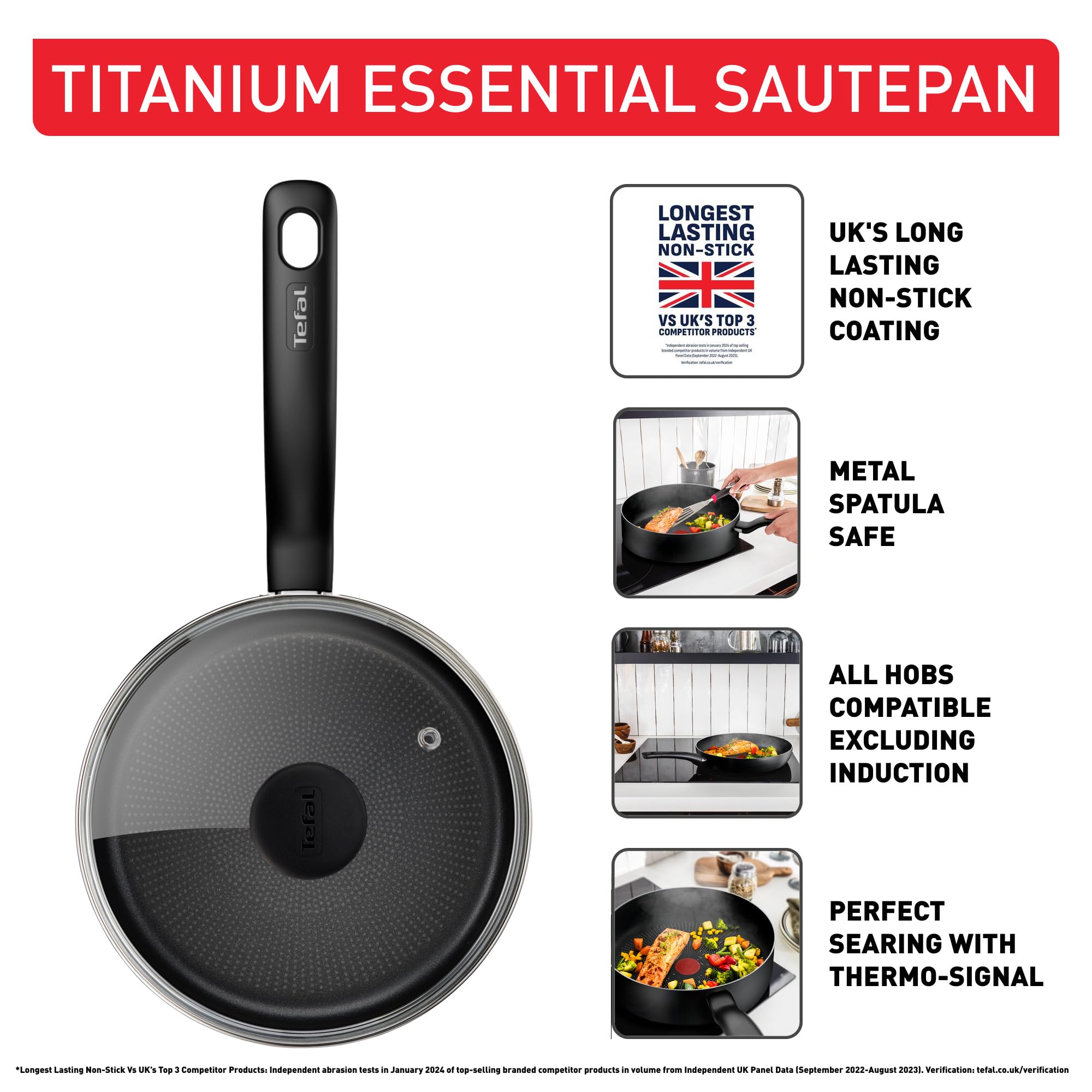Tefal Titanium Essential Non-Induction Non-Stick Sautepan 26cm & lid