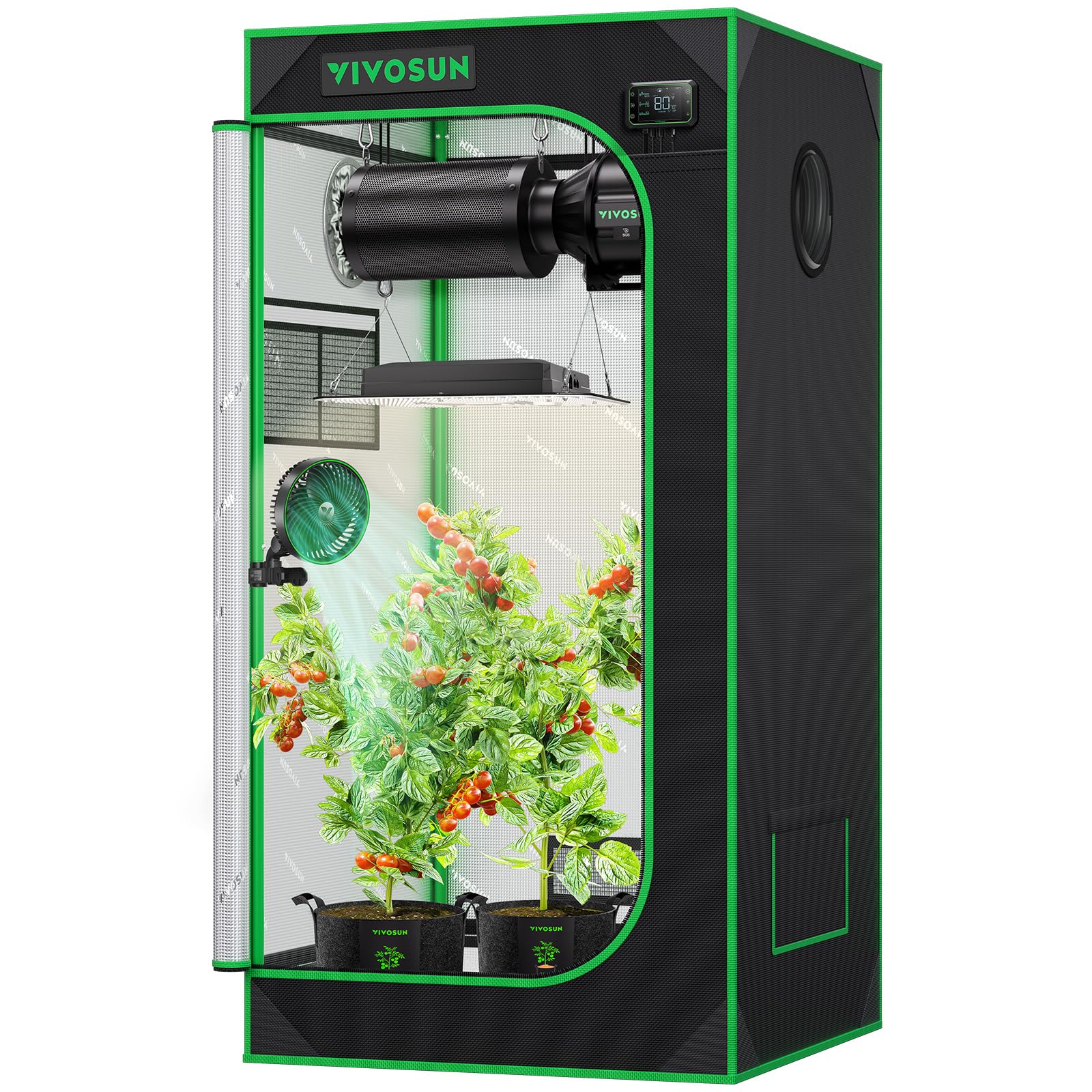 VIVOSUN S224 2x2 Grow Tent, 24"x24"x48" High Reflective Mylar with Observation Window and Floor Tray for Hydroponics Indoor Plant for VS1000