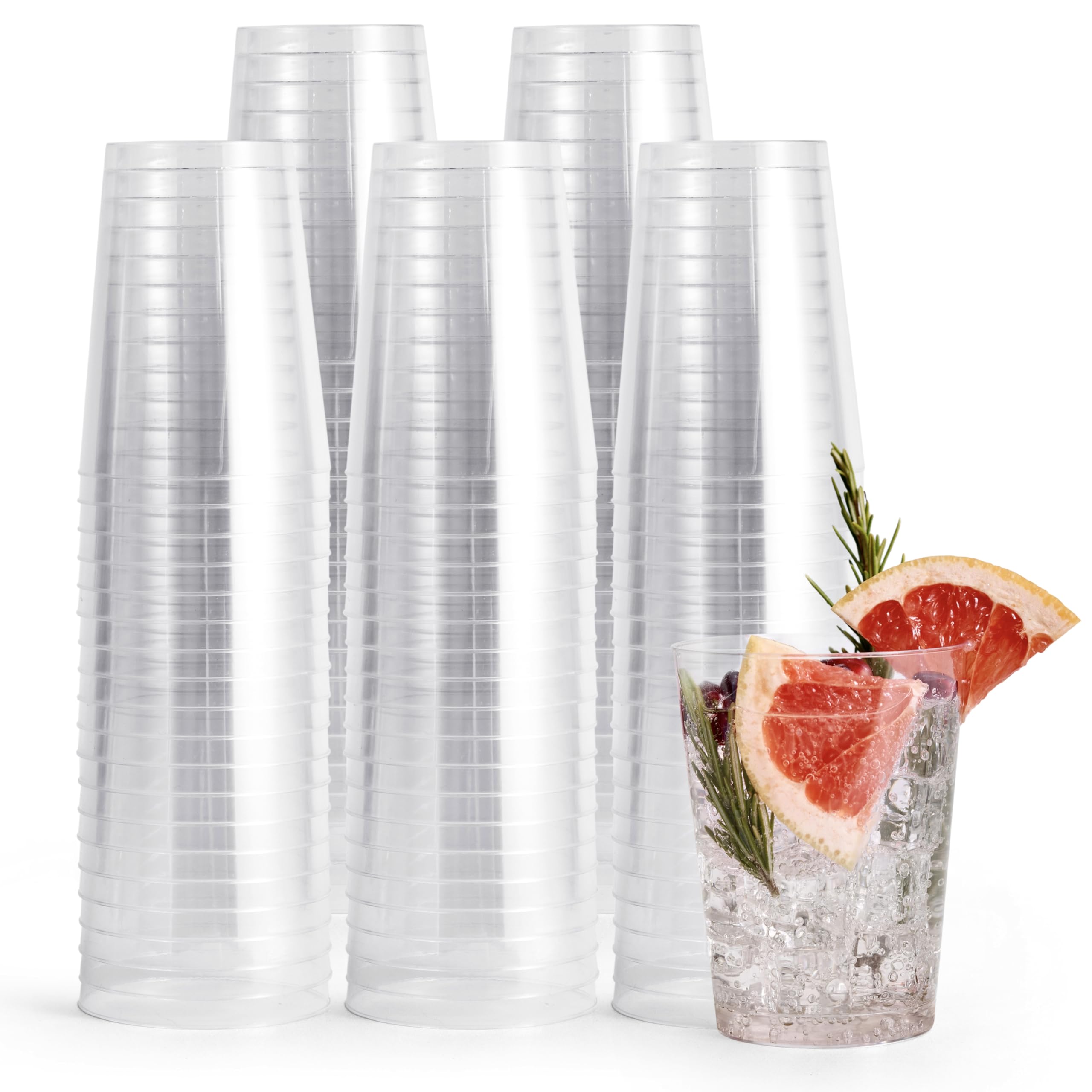 MATANA 50 Premium Clear Hard Plastic Cups - Reusable Gold Tumblers (285ml / 10oz) for Drinks, Cocktail, Dessert, Wedding, Parties