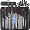 Dfito Chef Knife Sets with Roll Bag, 9 Pieces Professional Knife Set, High Carbon Stainless Steel Kitchen Chef Knife Set, Red Pakkawood Handle,