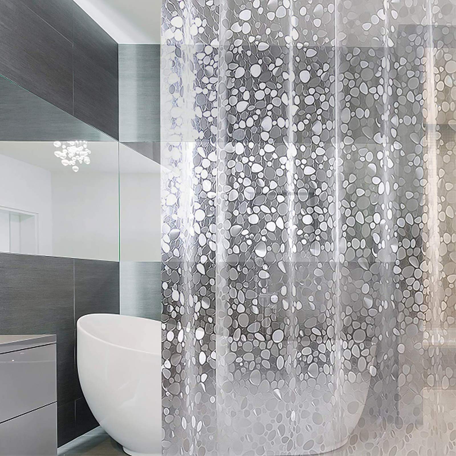 JTOOYS Pebble Shower Curtain, 3D Waterproof PVC, Mildew Proof, 180*200cm