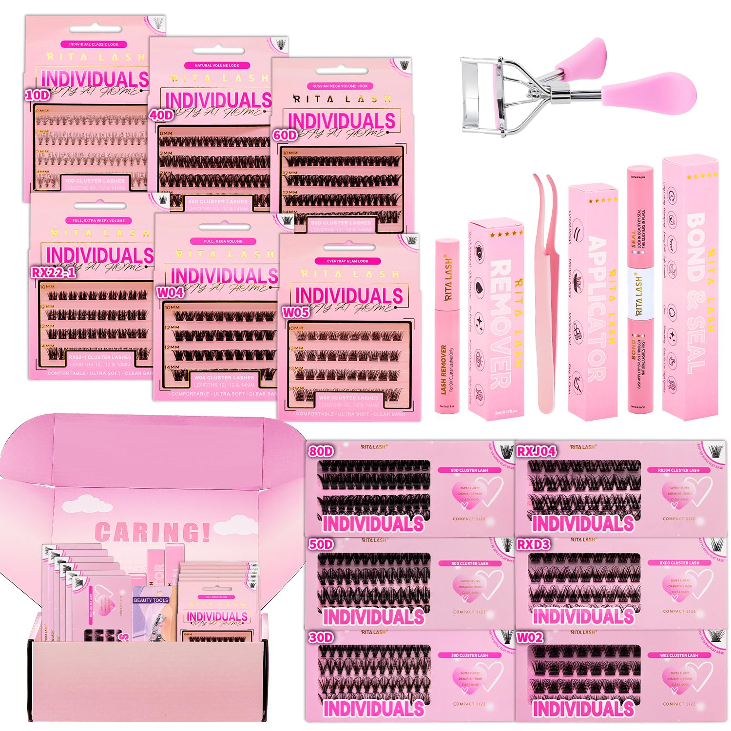 Lash Clusters Kit Lashes Clusters 12 Boxes Cluster Lashes Soft Eyelash Extensions Wispy Eyelash Cluster with Lash Bond and
