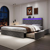 ?Ball & Cast Upholstered Double Bed with 4 Storage Drawers, Double Bed with LED Lighting, LED Lighting, Adjustable Button Tufted Headboard with USB &