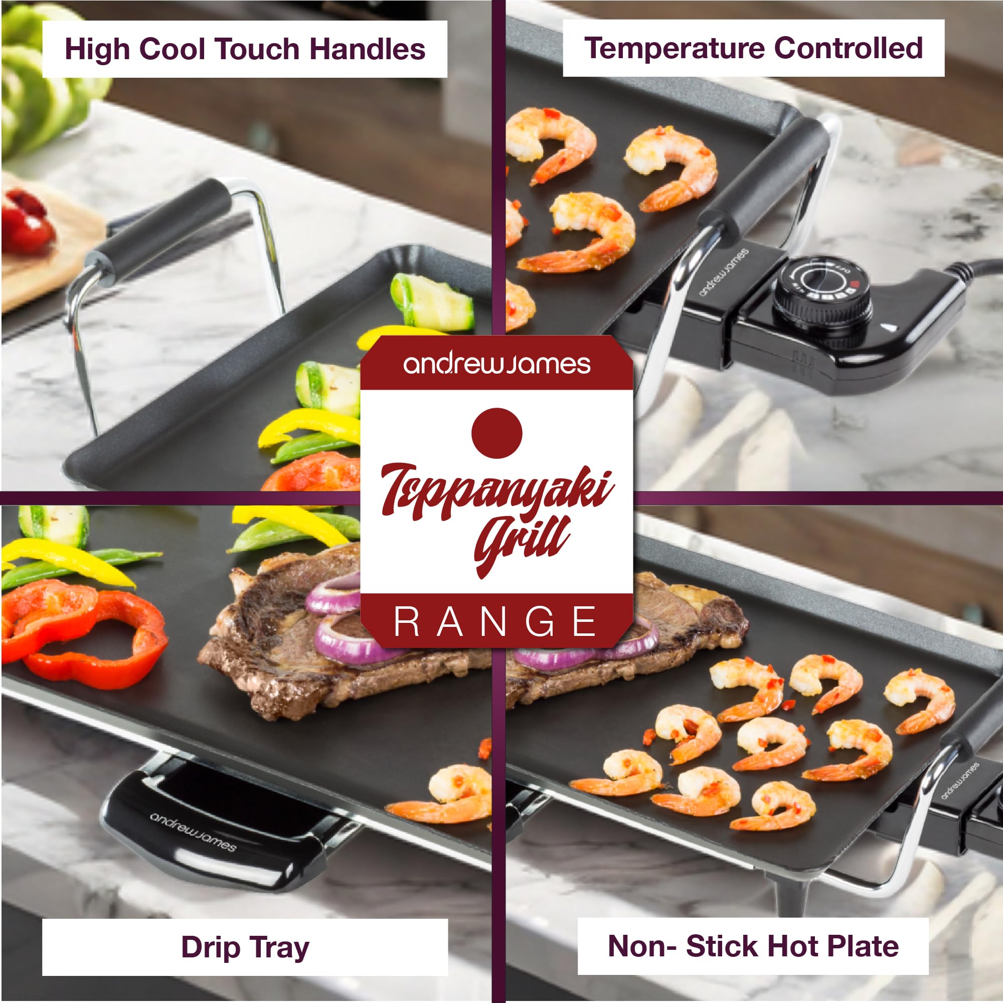 Andrew James Teppanyaki Electric Grill Plate & 2 Egg Rings | XXL Non-Stick Tabletop Griddle with 88cm x 23cm Hot Plate & Adjustable Temperature |