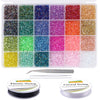 EuTengHao 14400pcs Glass Tubular Beads for DIY Crafts Bracelet Necklace Jewelry Making with Two Crystal Strings (3mm, 24 Colors)