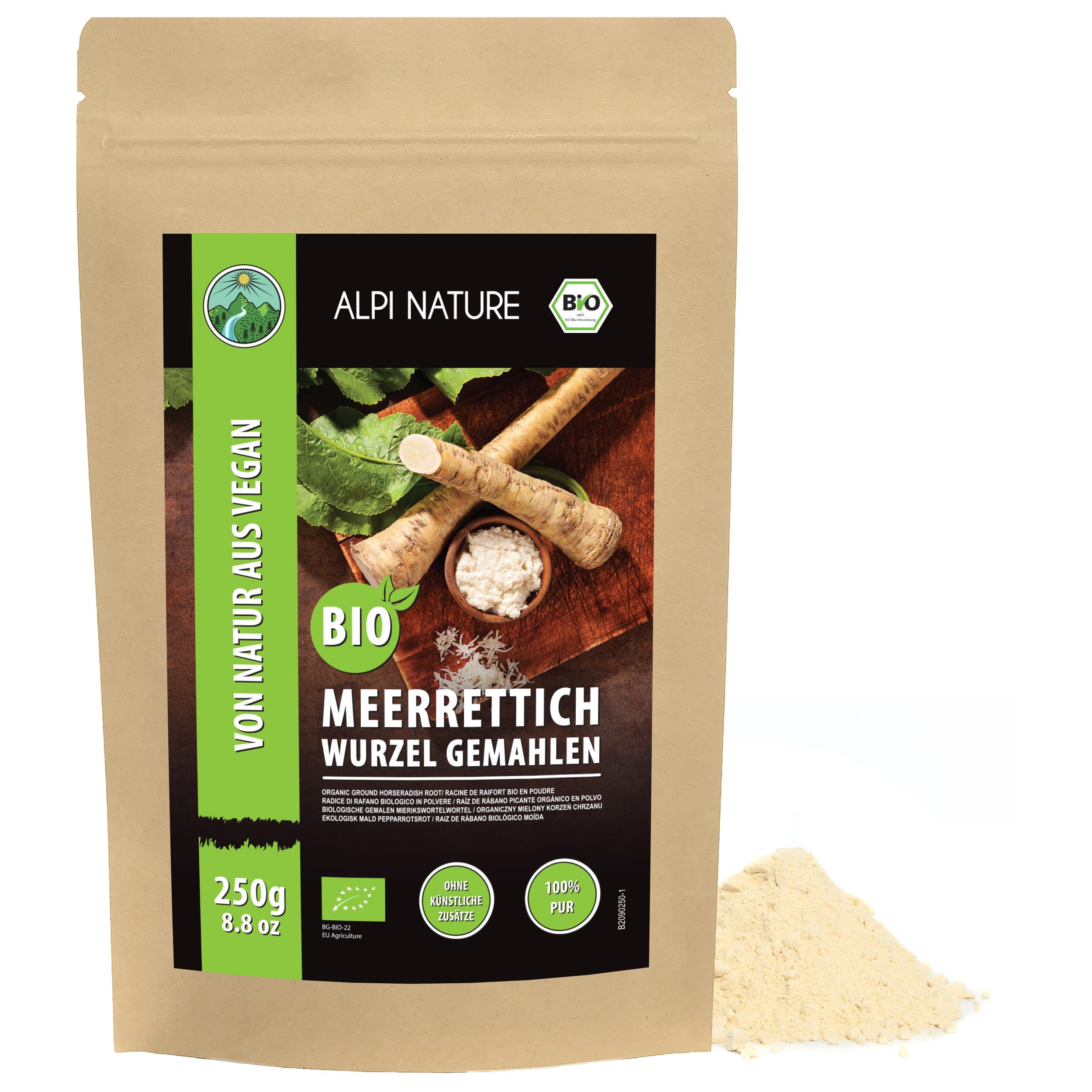 Alpi Nature Organic Horseradish Ground 250g 8.8 oz, Ground Horse Radish Root Powder, Gluten Free