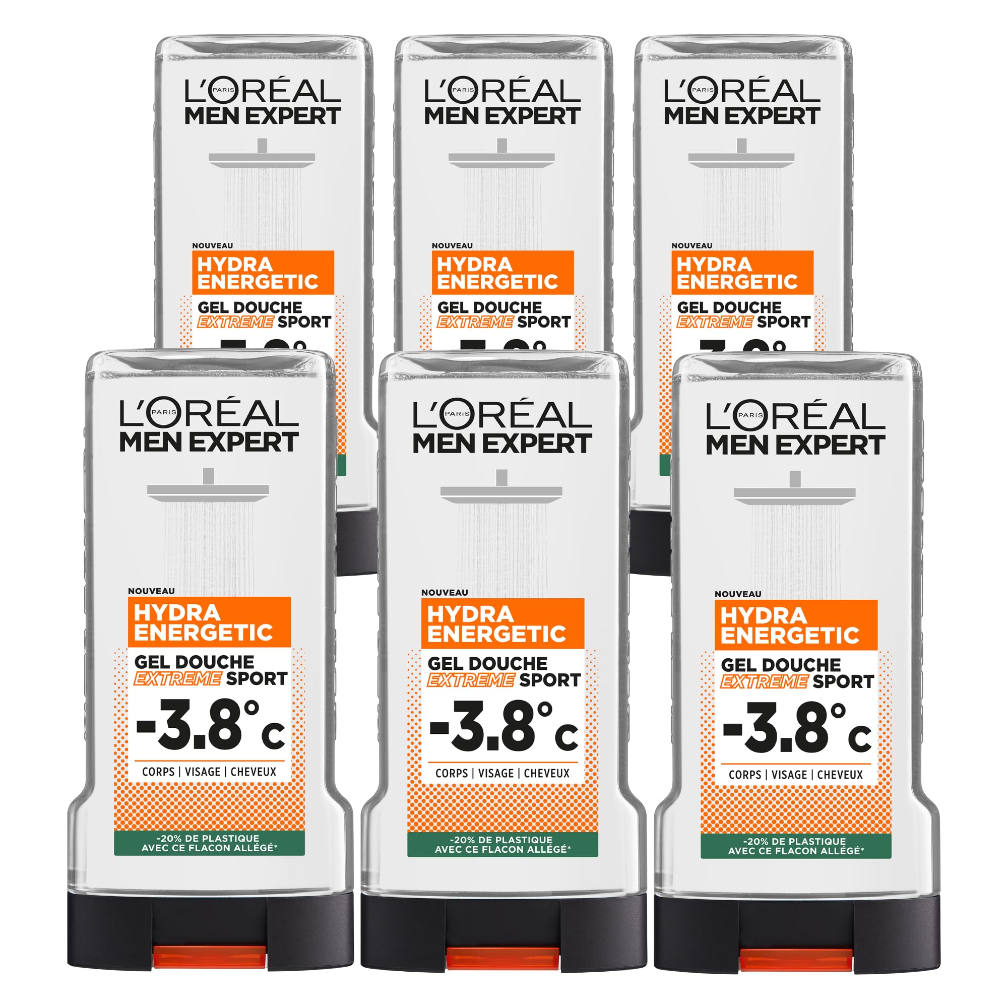 L?Or?al Paris L'Or?al Men Expert Hydra Energetic Shower Gel Extreme Sport -3.8?c Sensation of Freshness - Pack of 6 x 300ml