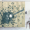 ABAKUHAUS Modern Shower Curtain, Acoustic Guitar on Retro Murky Background Music Notes Melody Illustration, Cloth Fabric Bathroom Decor Set with