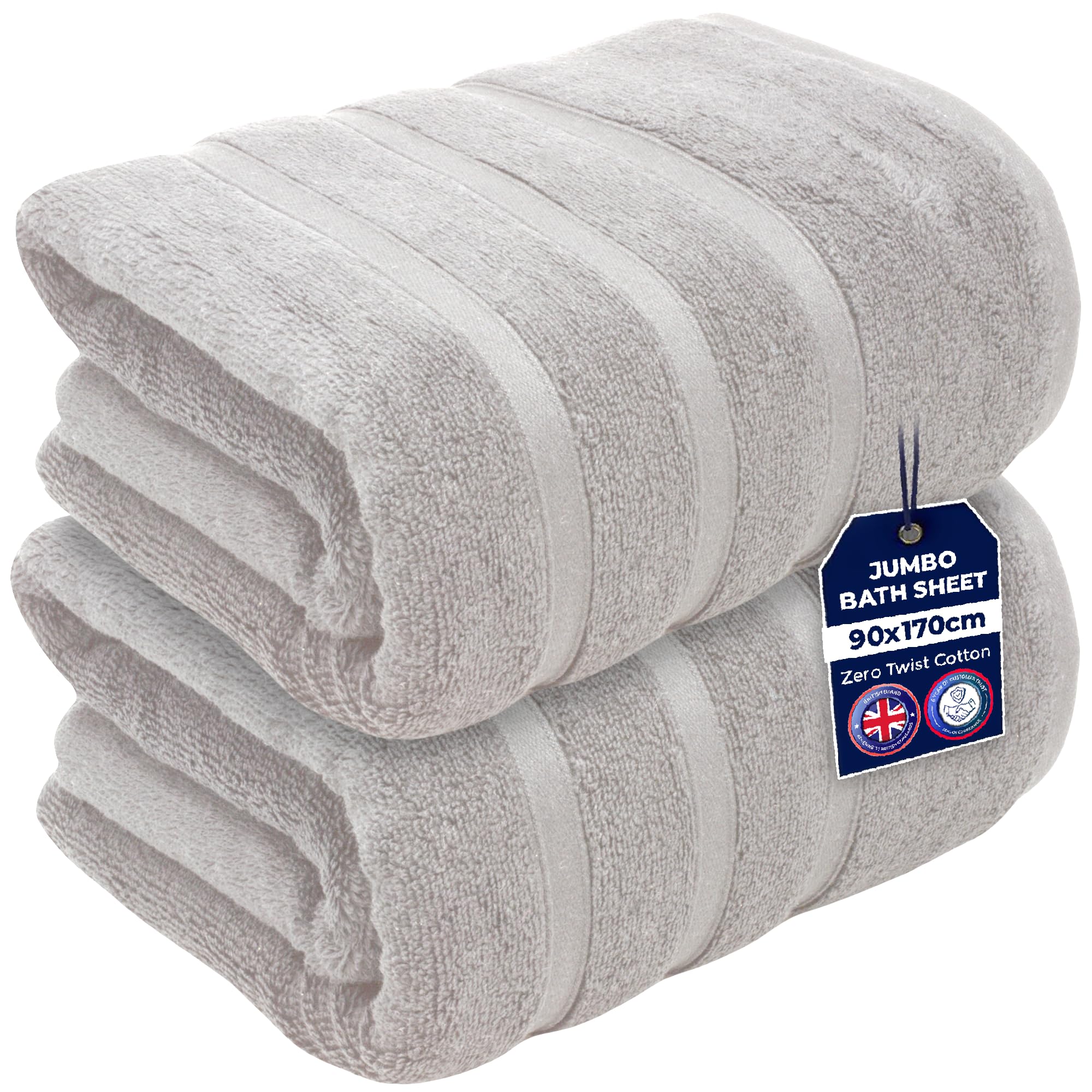Towelogy Jumbo Bath Sheet 90x170cm 100% Egyptian Cotton Zero Twist Fast Drying Hotel Quality XL Bath Towels | Oeko-Tex Certified (2, Silver Grey)