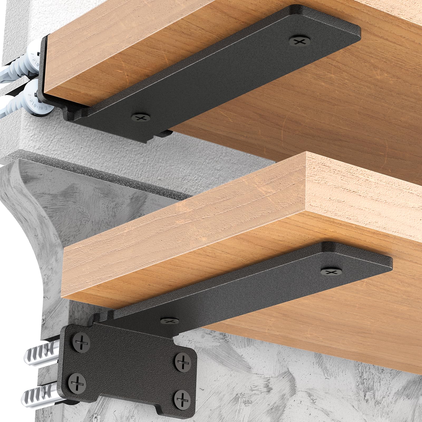Yeabett 4 Pack Shelf Brackets 15cm, Heavy Duty Wall Brackets, 75kg Load Capacity, Black