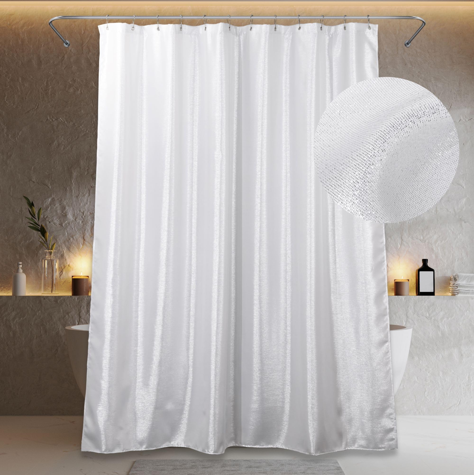 Popkozzi Shower Glitter Sparkle Bling Shiny Metallic Shimmer Curtain for Bathroom - Anti Mould Water Repellent Washable Wet Room - 183 x 244cm