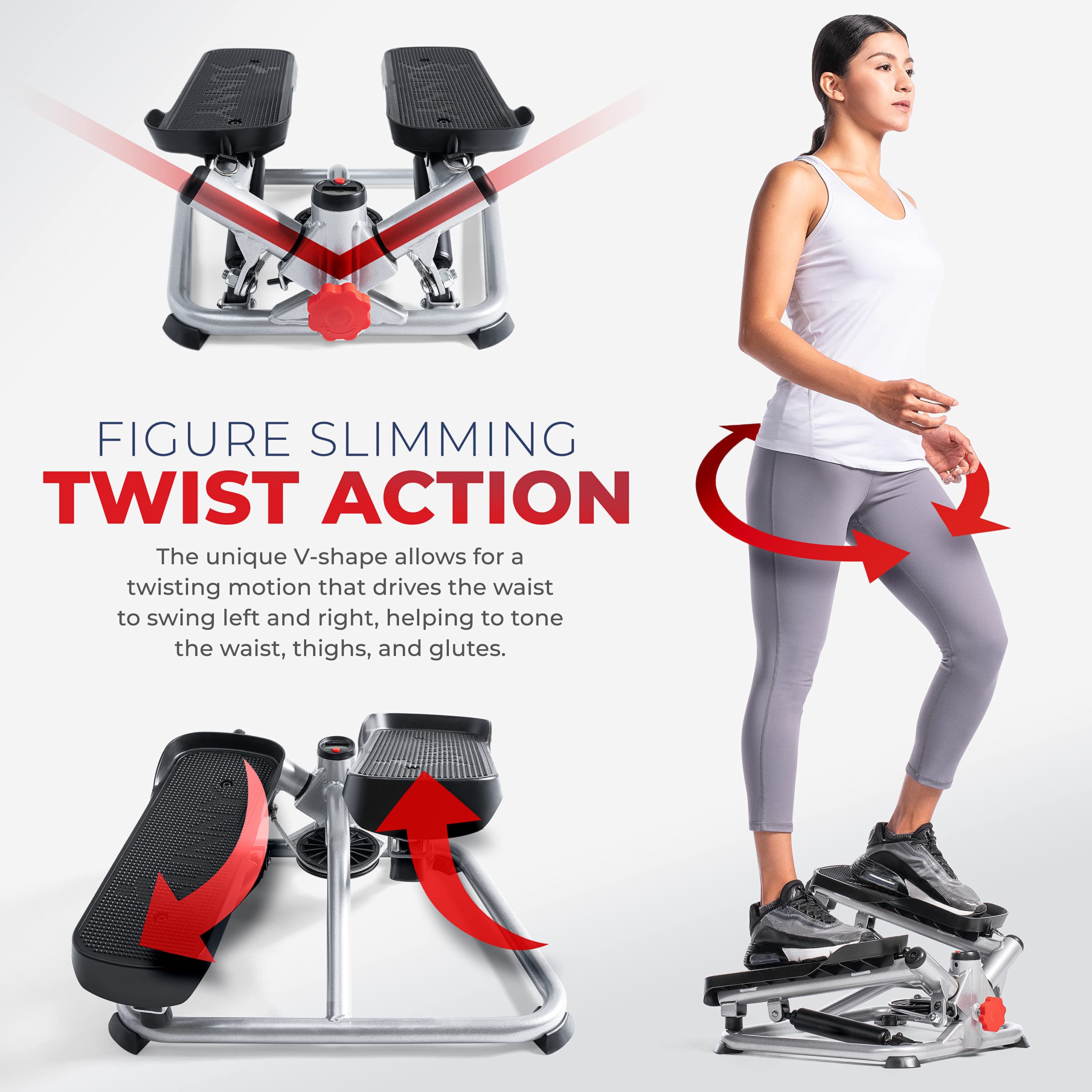Sunny Health & Fitness Advanced Twist Stepper Machine with Resistance Bands, Portable Mini Stair Stepper Aerobic Indoor Exercise Equipment for Full