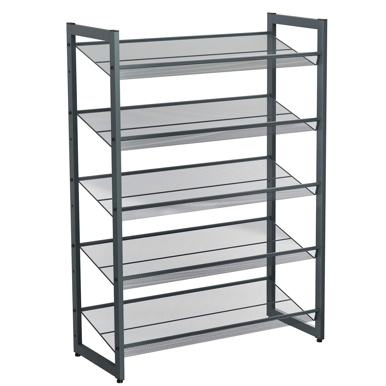 SONGMICS Shoe Rack, 5-Tier Stackable Shoe Storage Shelf, Metal Shoe Organiser with Adjustable Flat or Angled Shelves, 30.5 x 74 x 103.8 cm, Holds