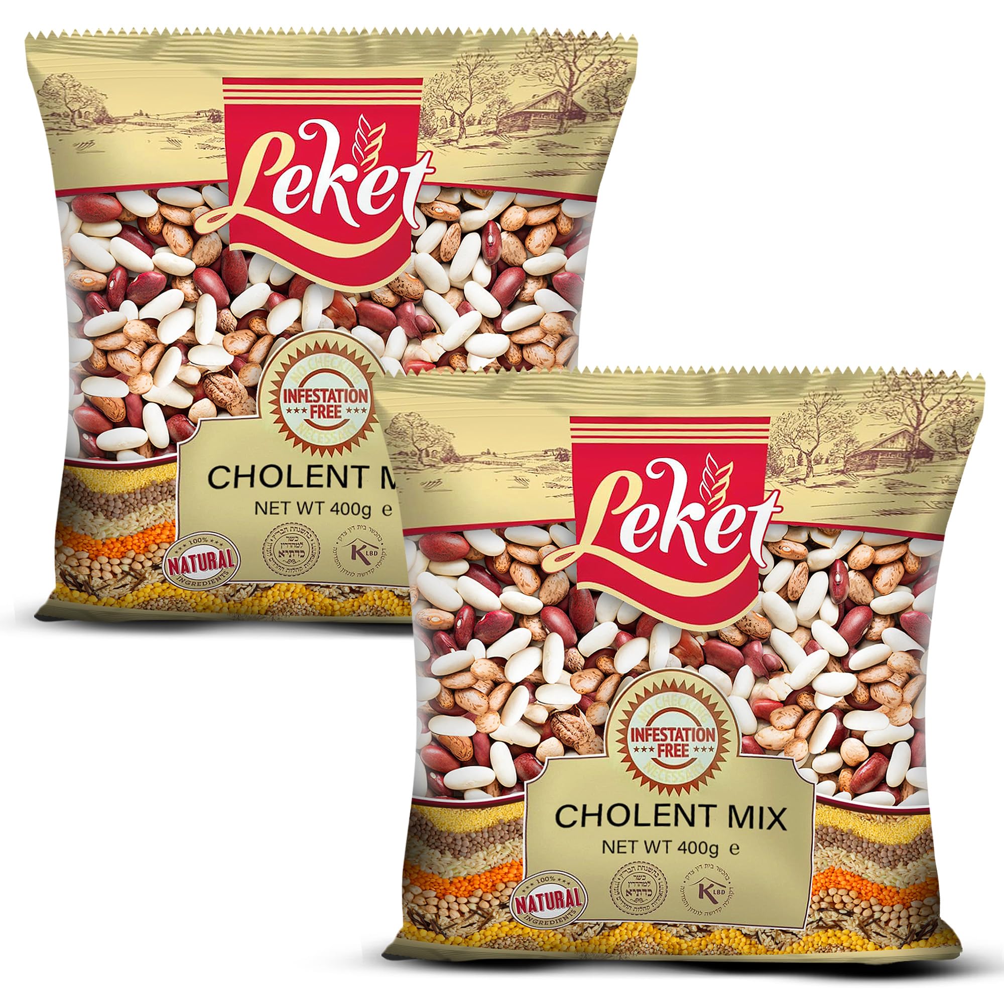 Leket Cholent Beans Mix 400g Pack of 2 - Premium Blend of White Kidney, Red Kidney, Haricot, and Pinto Beans for Hearty Stews