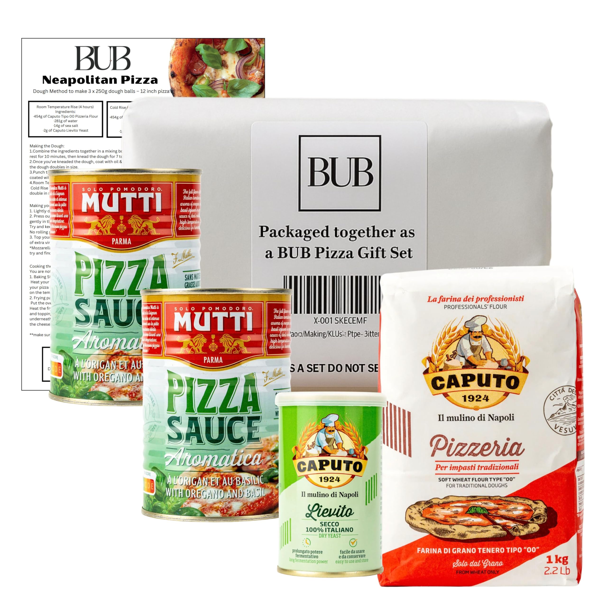 BUB Neapolitan Pizza Making Gift Set ? Pizza Dough & Dough Balls Caputo 00 Flour, Yeast, Mutti Pizza Sauce & Recipe ? Create Authentic at Home ?