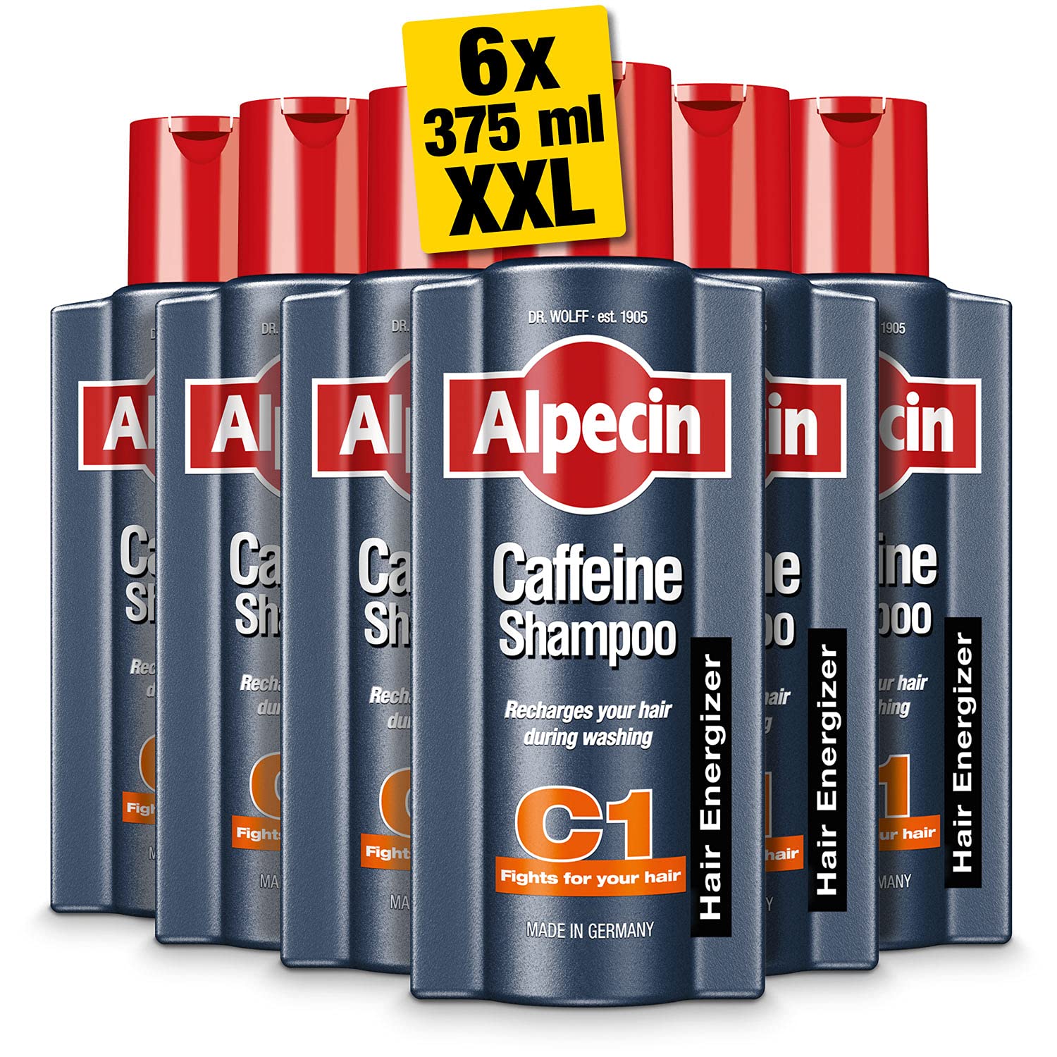 Alpecin Caffeine Shampoo C1 6x 375ml | Against Thinning Hair | For Stronger and Thicker Hair | Natural Hair Growth Shampoo for Men | Hair Care for Men